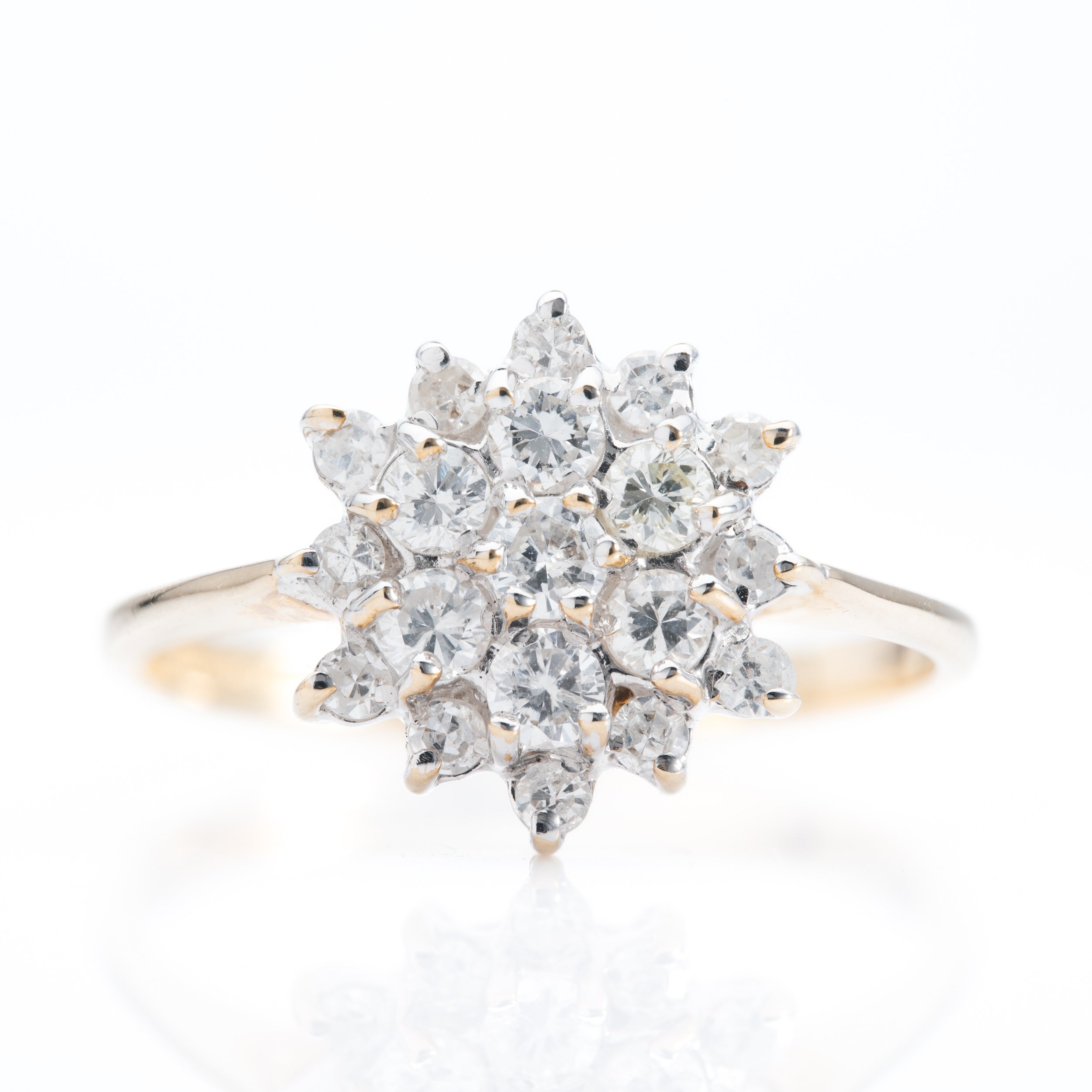 9ct Yellow Gold Brilliant Cut Diamond Claw Set Cluster Ring