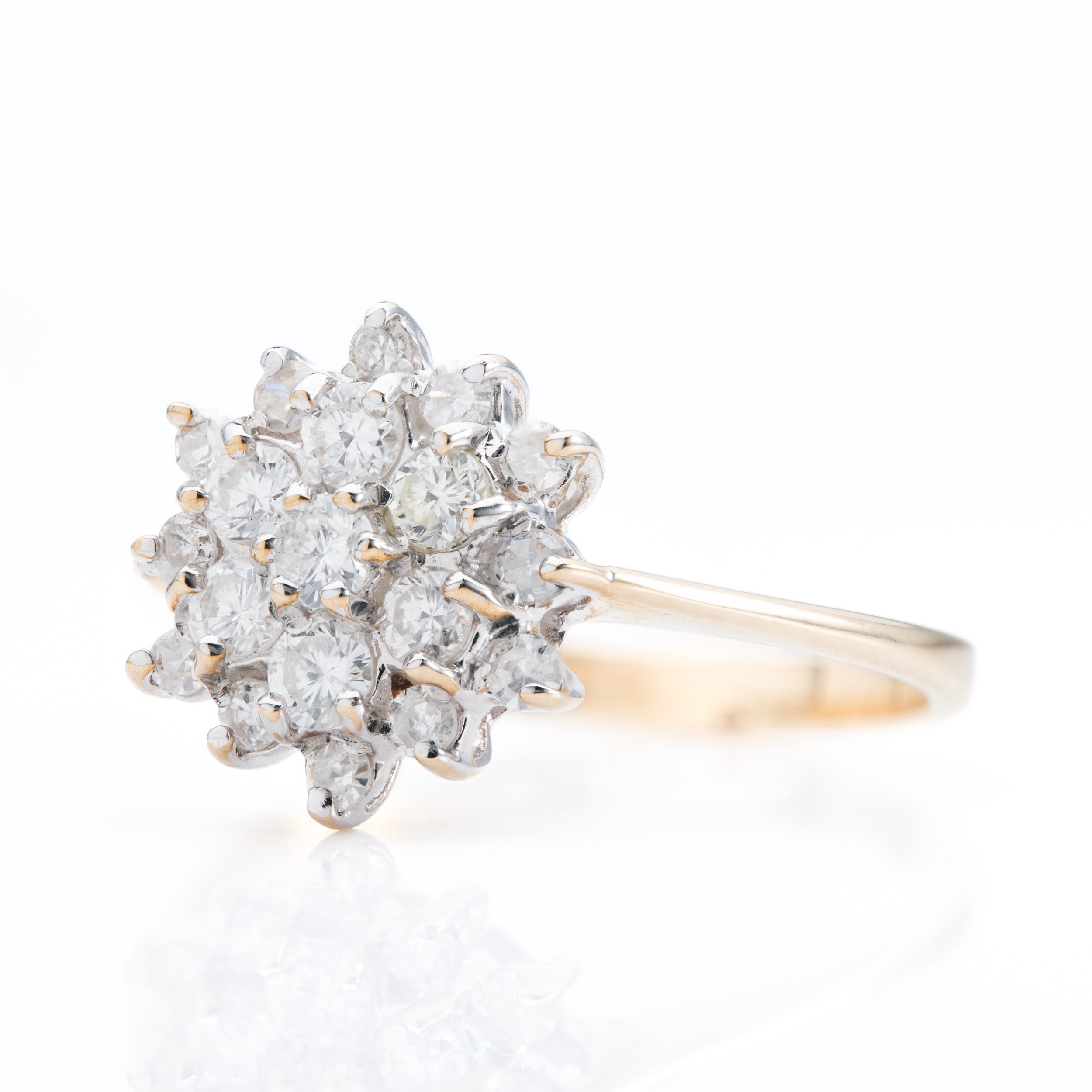 9ct Yellow Gold Brilliant Cut Diamond Claw Set Cluster Ring