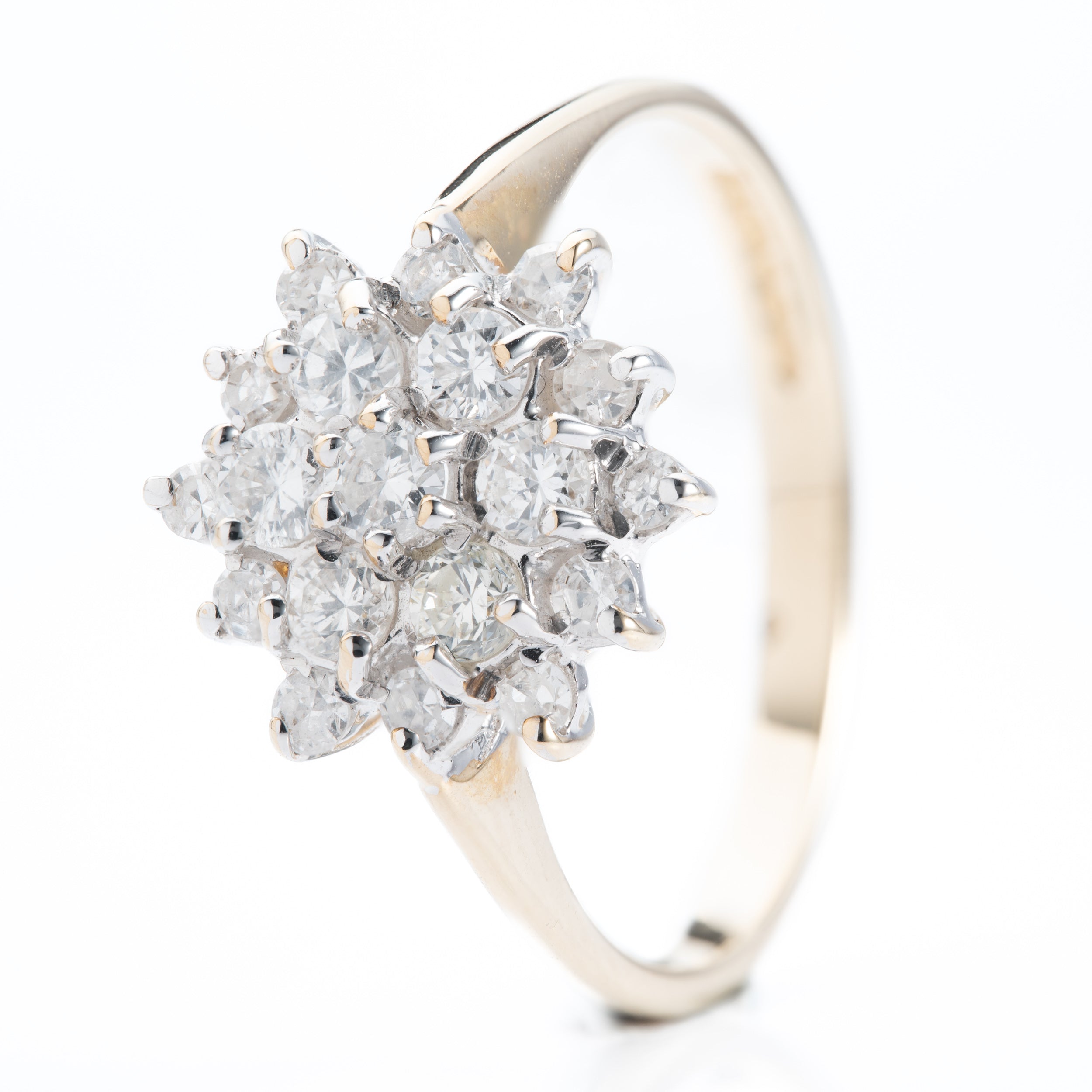 9ct Yellow Gold Brilliant Cut Diamond Claw Set Cluster Ring