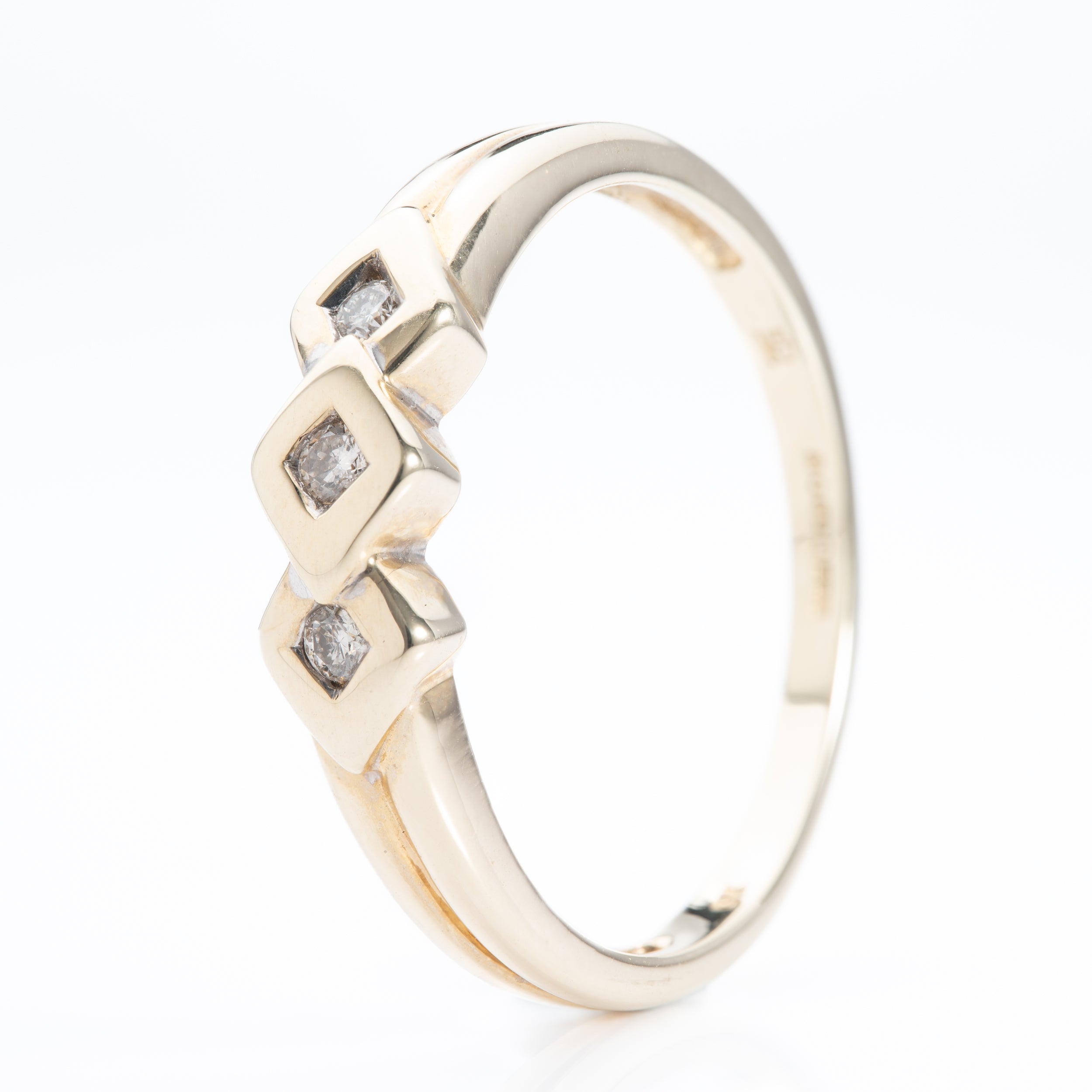 9ct Yellow Gold Bezel Set Diamond Trilogy Ring