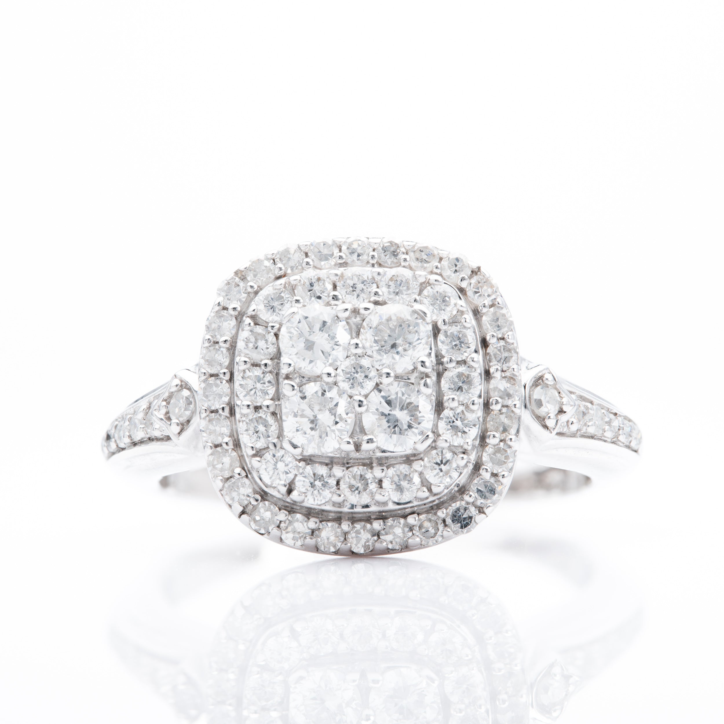 9ct White Gold Double Diamond Halo Cluster Ring