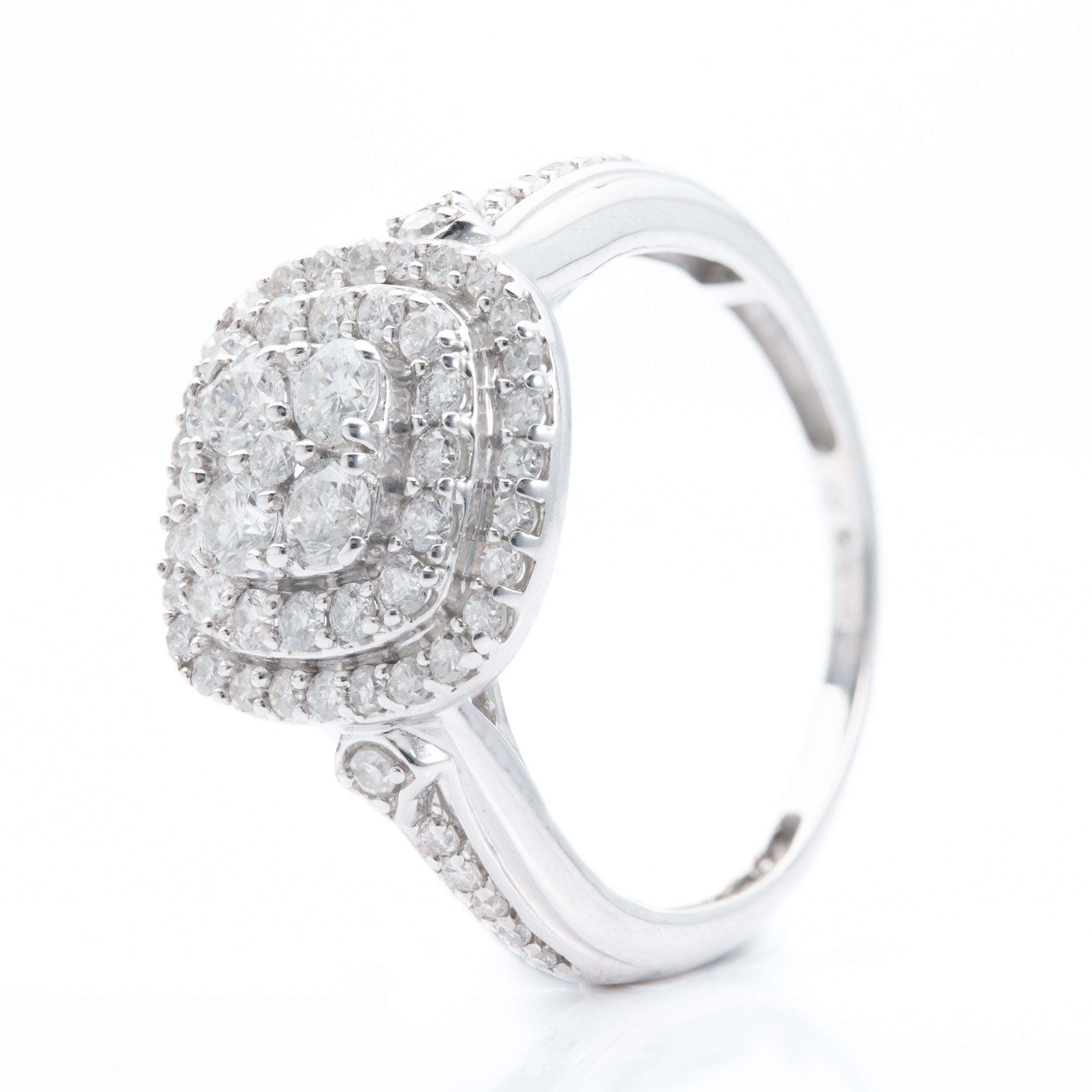 9ct White Gold Double Diamond Halo Cluster Ring