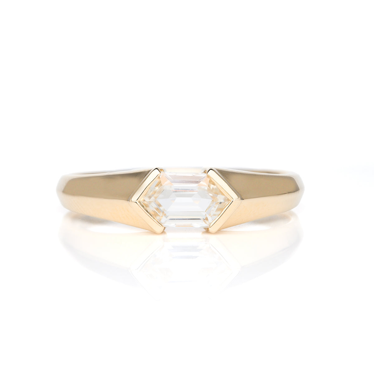 9ct Yellow Gold Hexagonal Cut Untreated White Sapphire Bespoke Designed Solitaire Ring