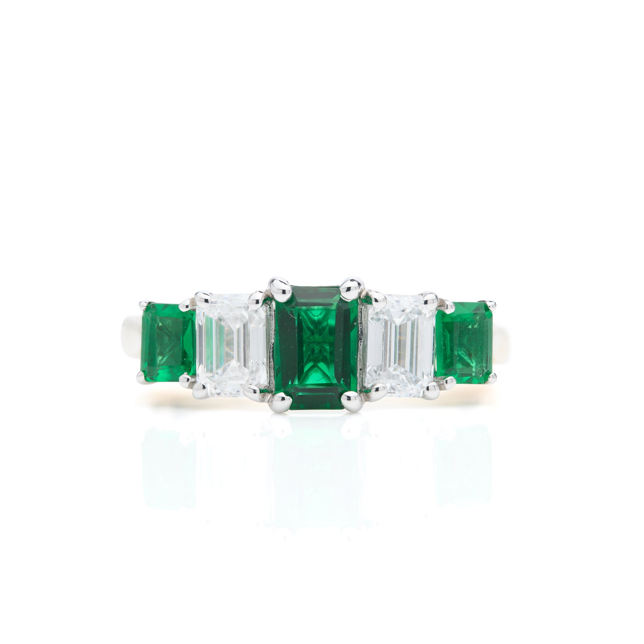 9ct Yellow Gold Emerald Cut Lab Grown Emerald and Lab Grown Diamond Ring