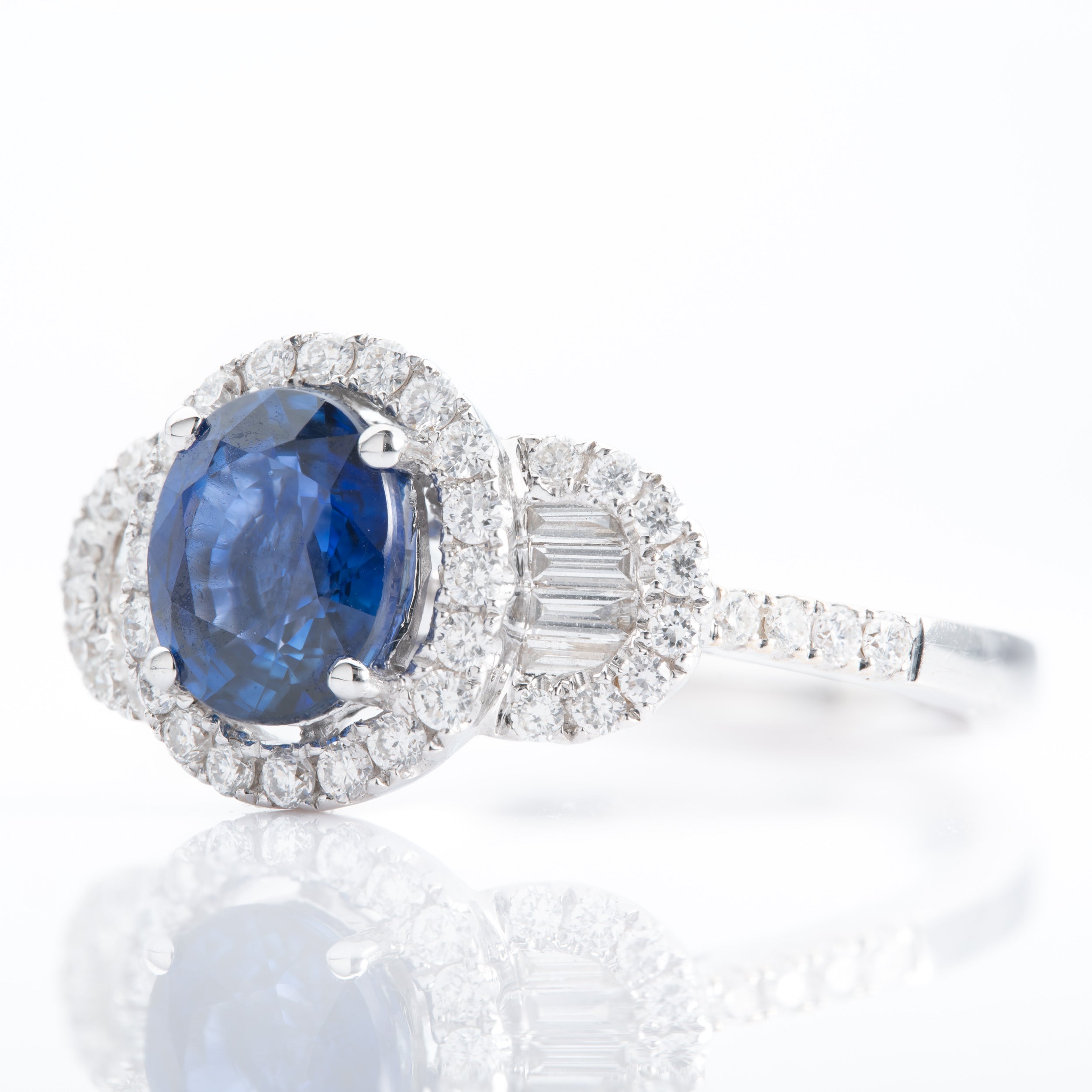 18ct White Gold Sapphire & Diamond Triple Cluster Ring