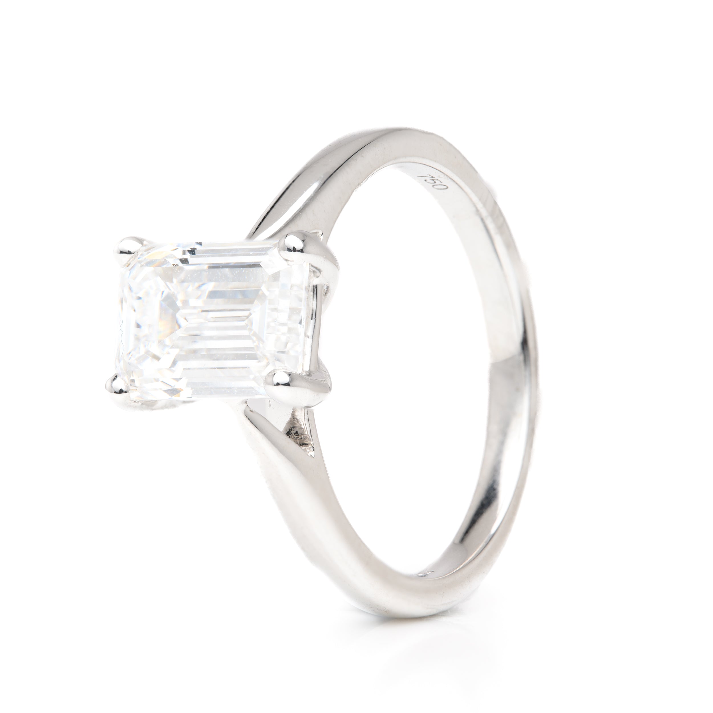 18ct White Gold Emerald Cut Lab Grown Diamond Solitaire Ring