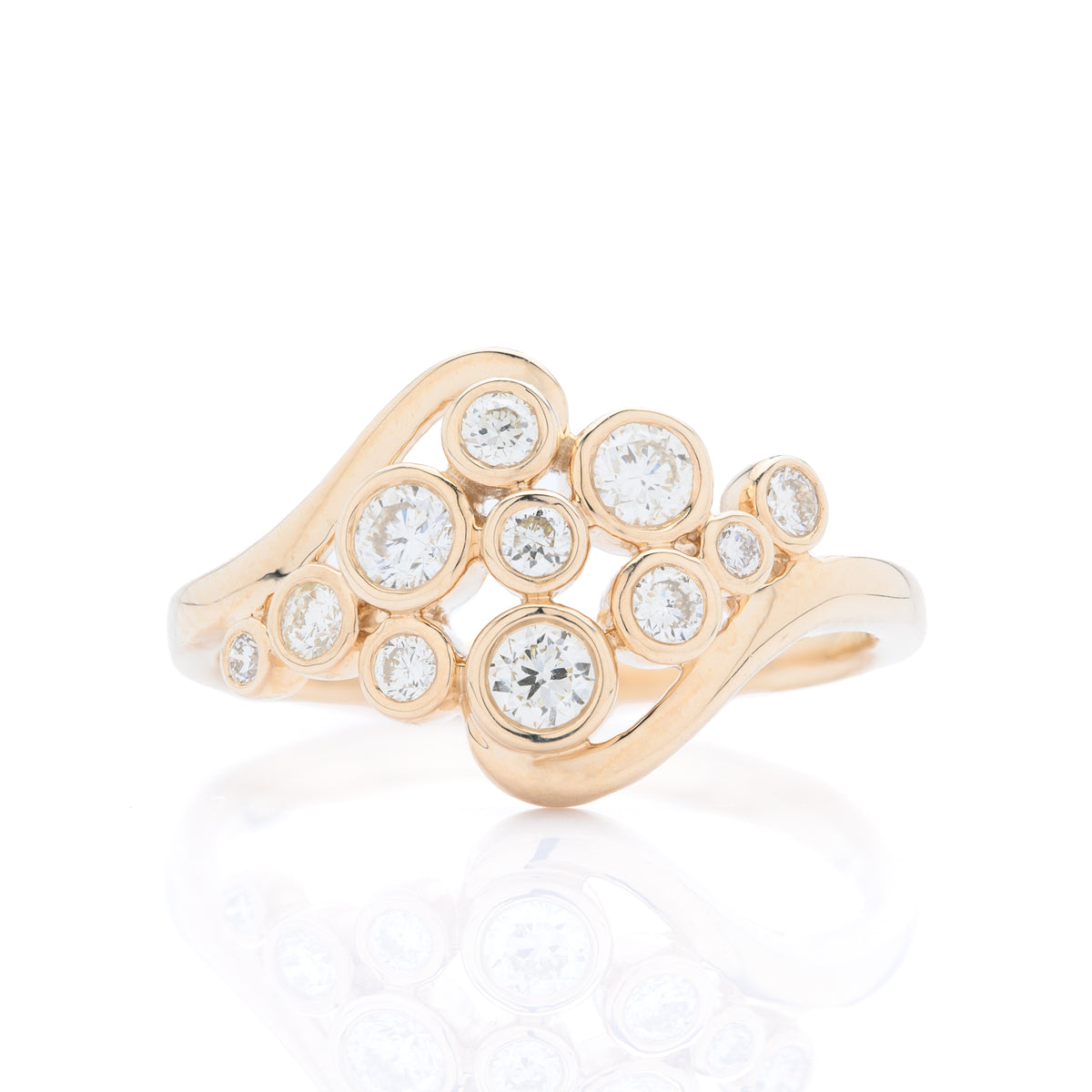 9ct Yellow Gold Bezel Set Diamond Bubble Cluster Ring