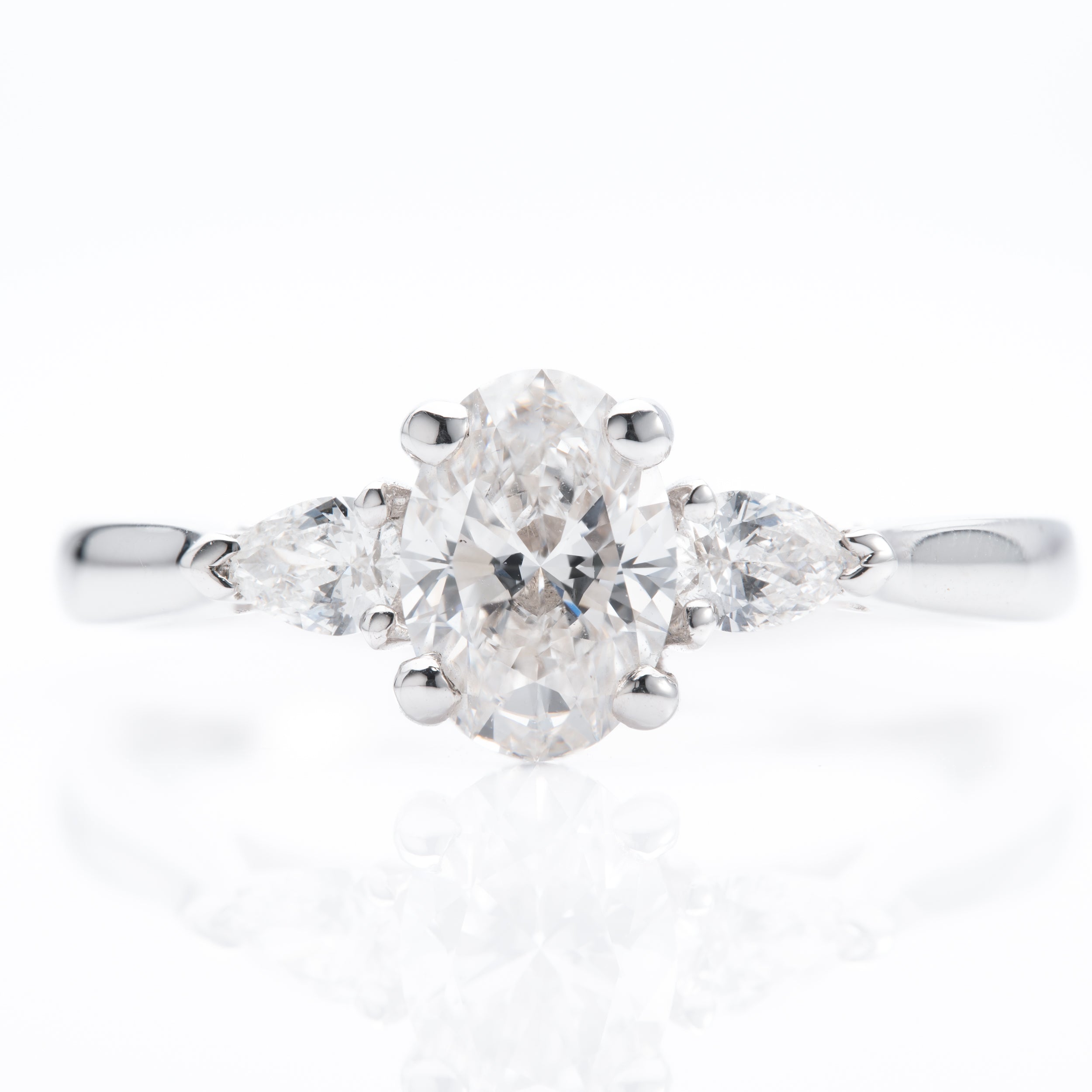 Platinum GIA Certificated Oval Cut & Pear Cut Diamond Trilogy Ring