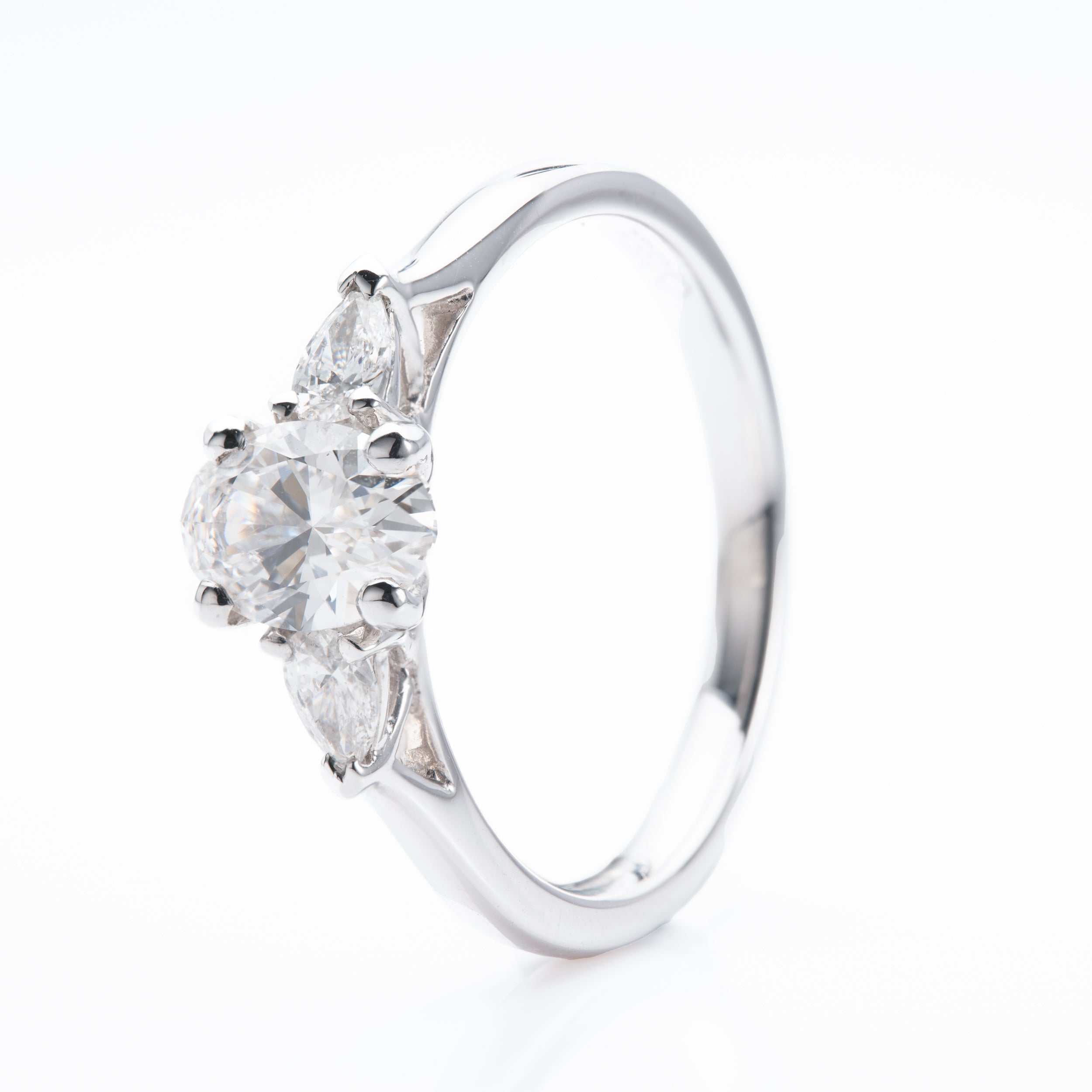 Platinum GIA Certificated Oval Cut & Pear Cut Diamond Trilogy Ring