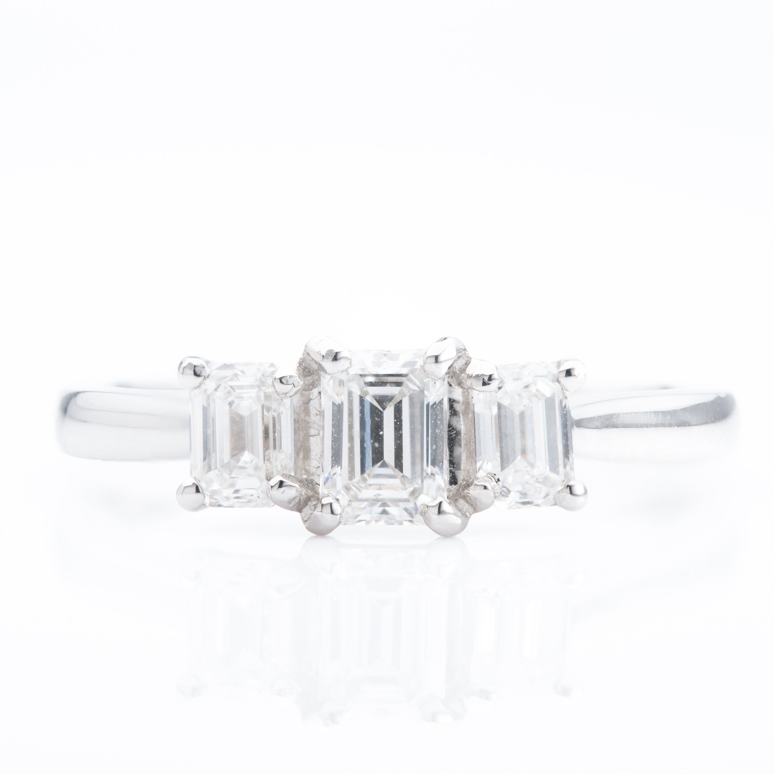 Platinum Emerald Cut Diamond Trilogy Ring