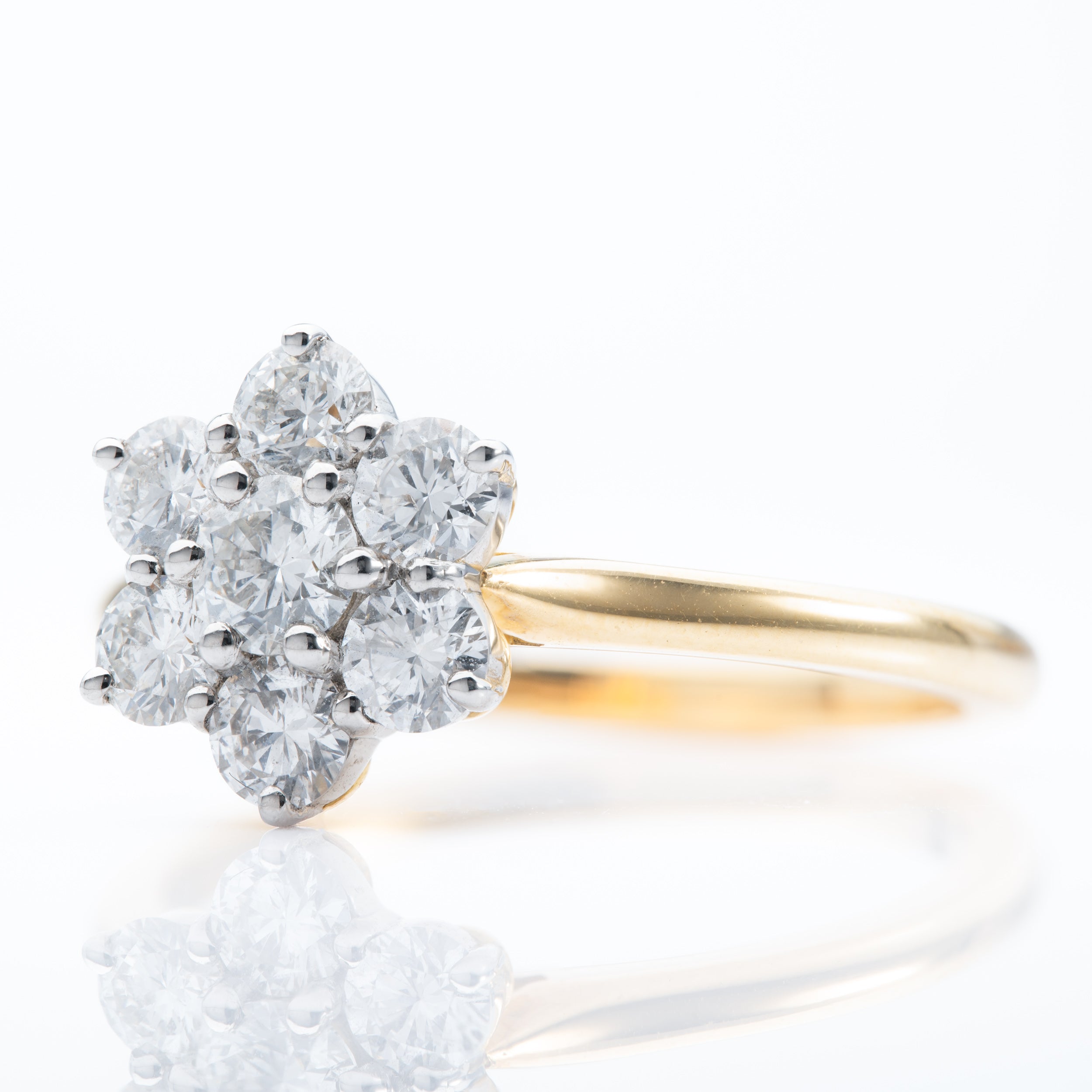 18ct Yellow Gold & Platinum Brilliant Cut Daisy Cluster Diamond Ring