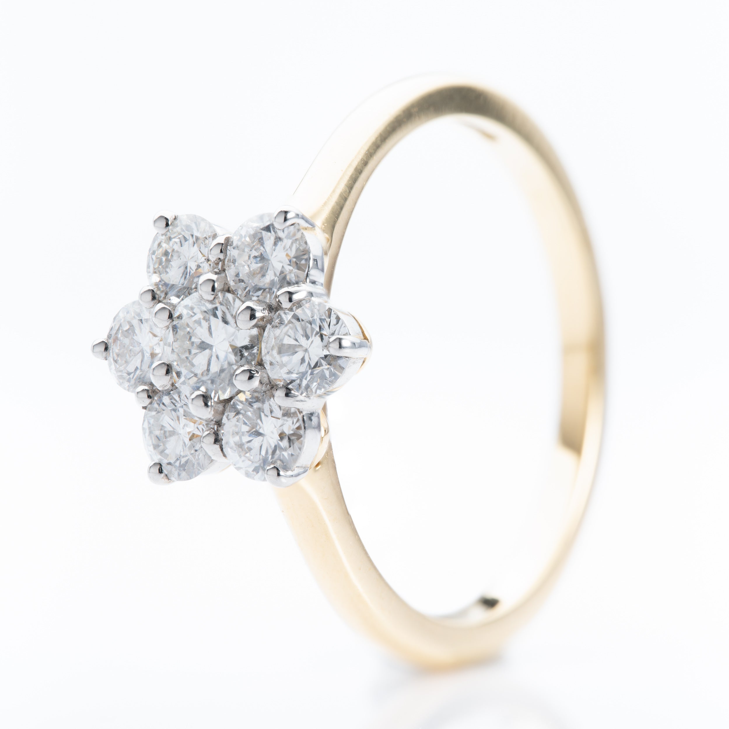 18ct Yellow Gold & Platinum Brilliant Cut Daisy Cluster Diamond Ring