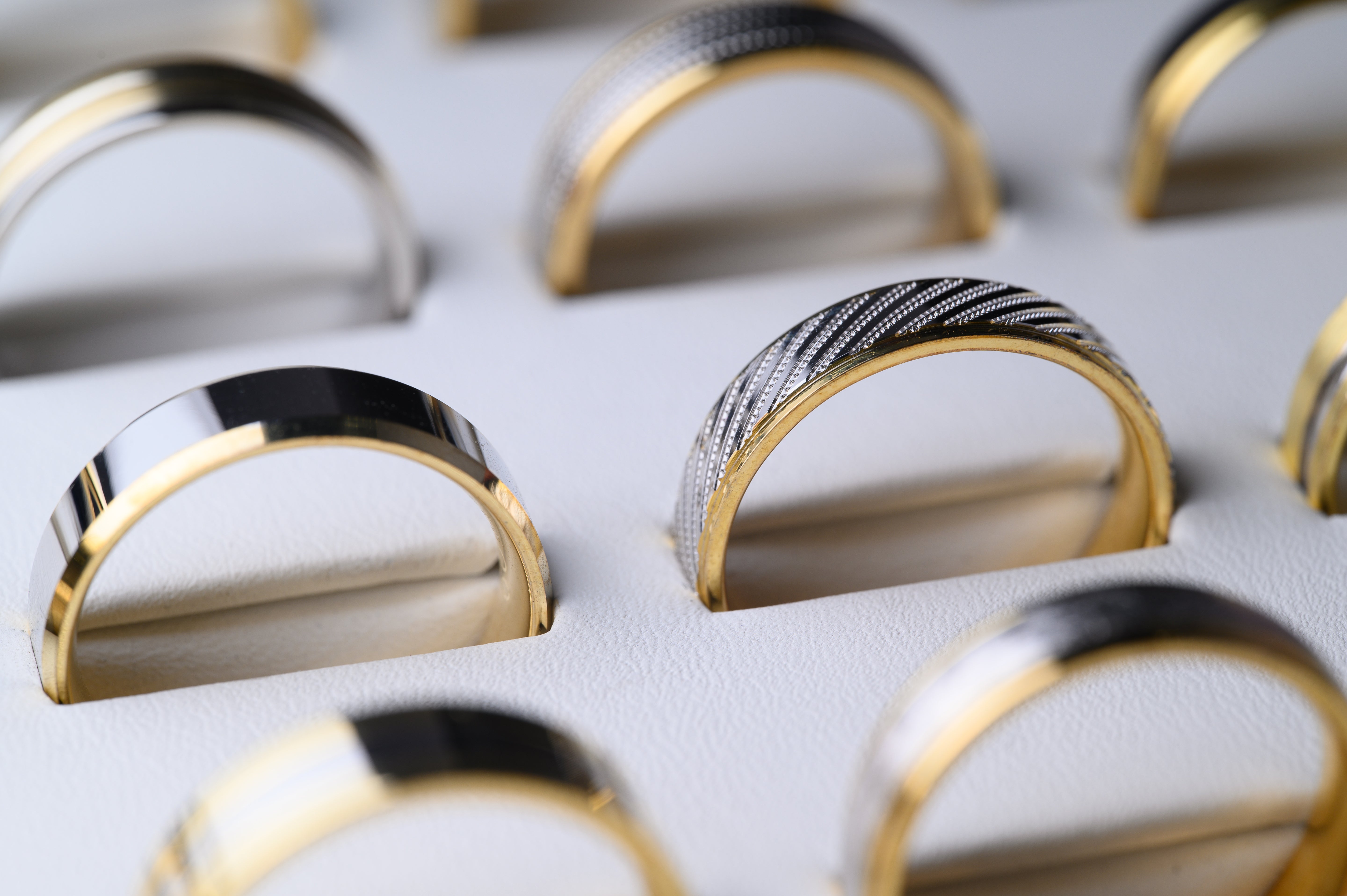 A closeup of some sample wedding bands