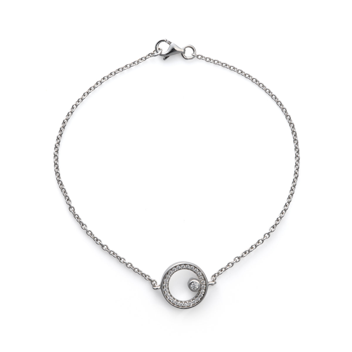 Sterling Silver 1.5mm 7.5" Bracelet with Cubic Zirconia Detailing and Trigger Clasp