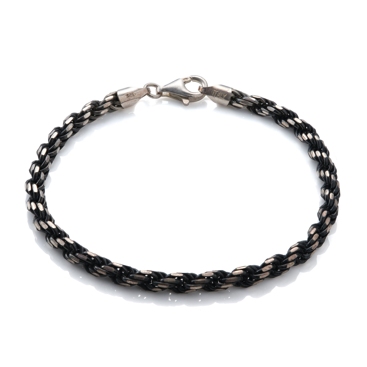 Sterling Silver 4.5mm, 8.5" Ruthenium Plated Rope Bracelet
