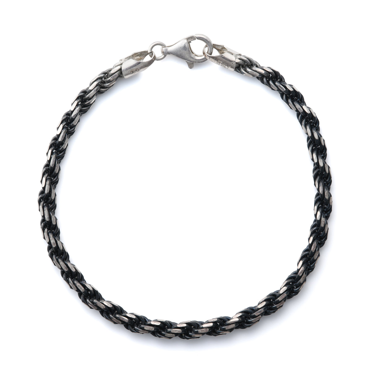 Sterling Silver 4.5mm, 8.5" Ruthenium Plated Rope Bracelet