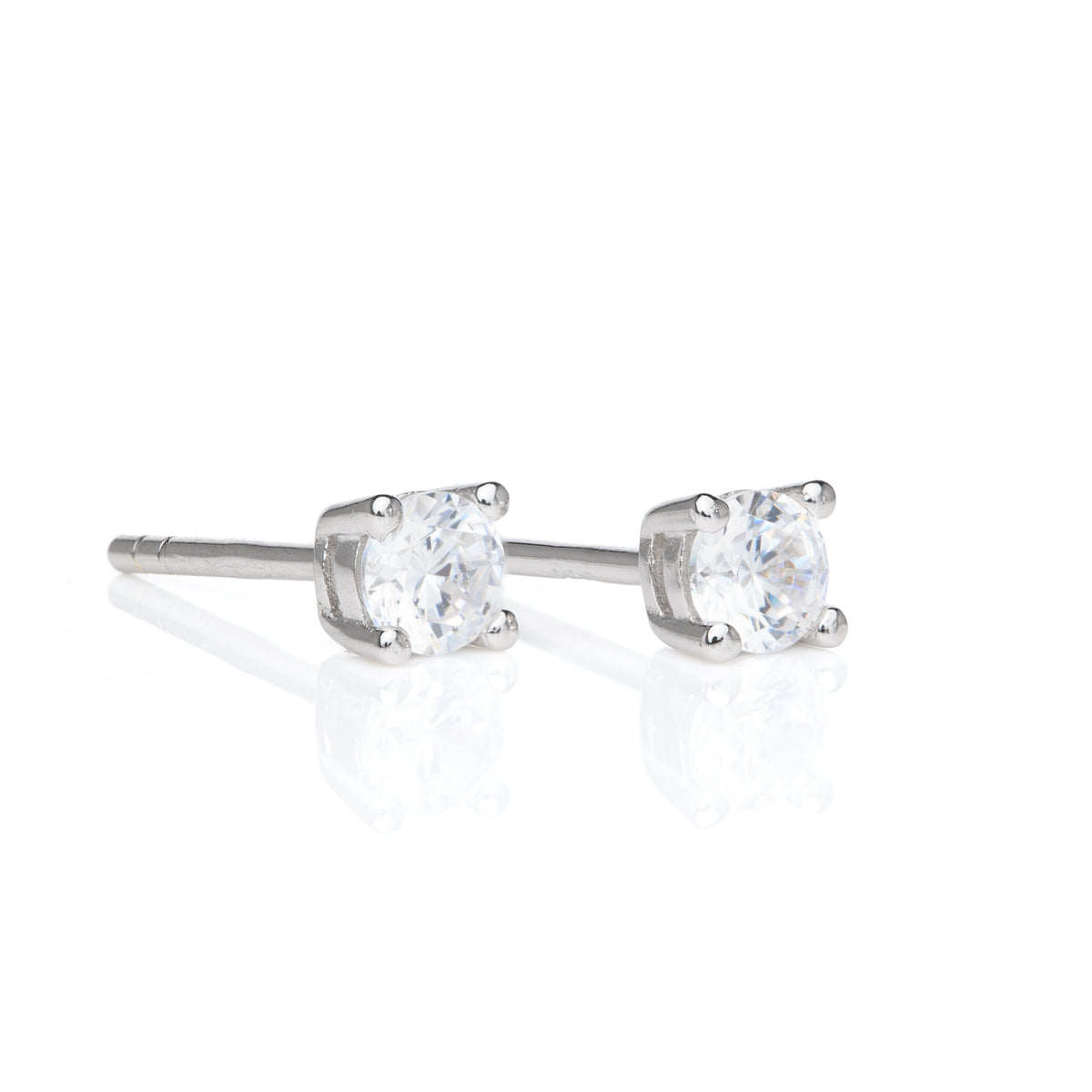 Silver 4mm Cubic Zirconia Stud Earrings
