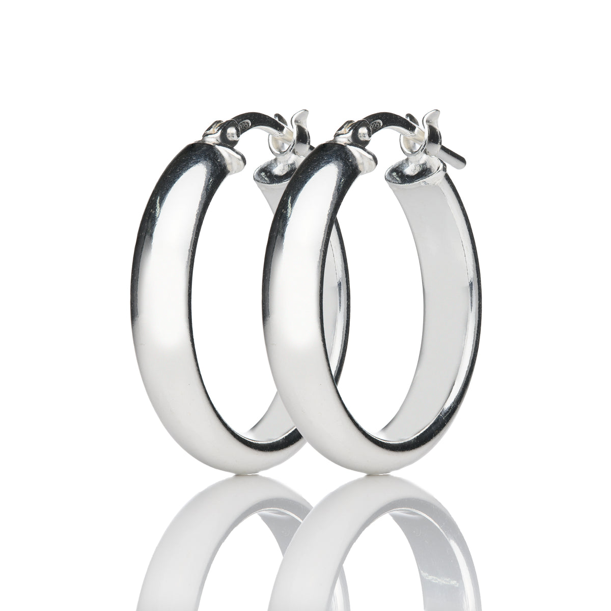 Silver 20mm D Shaped Hoop Earrings