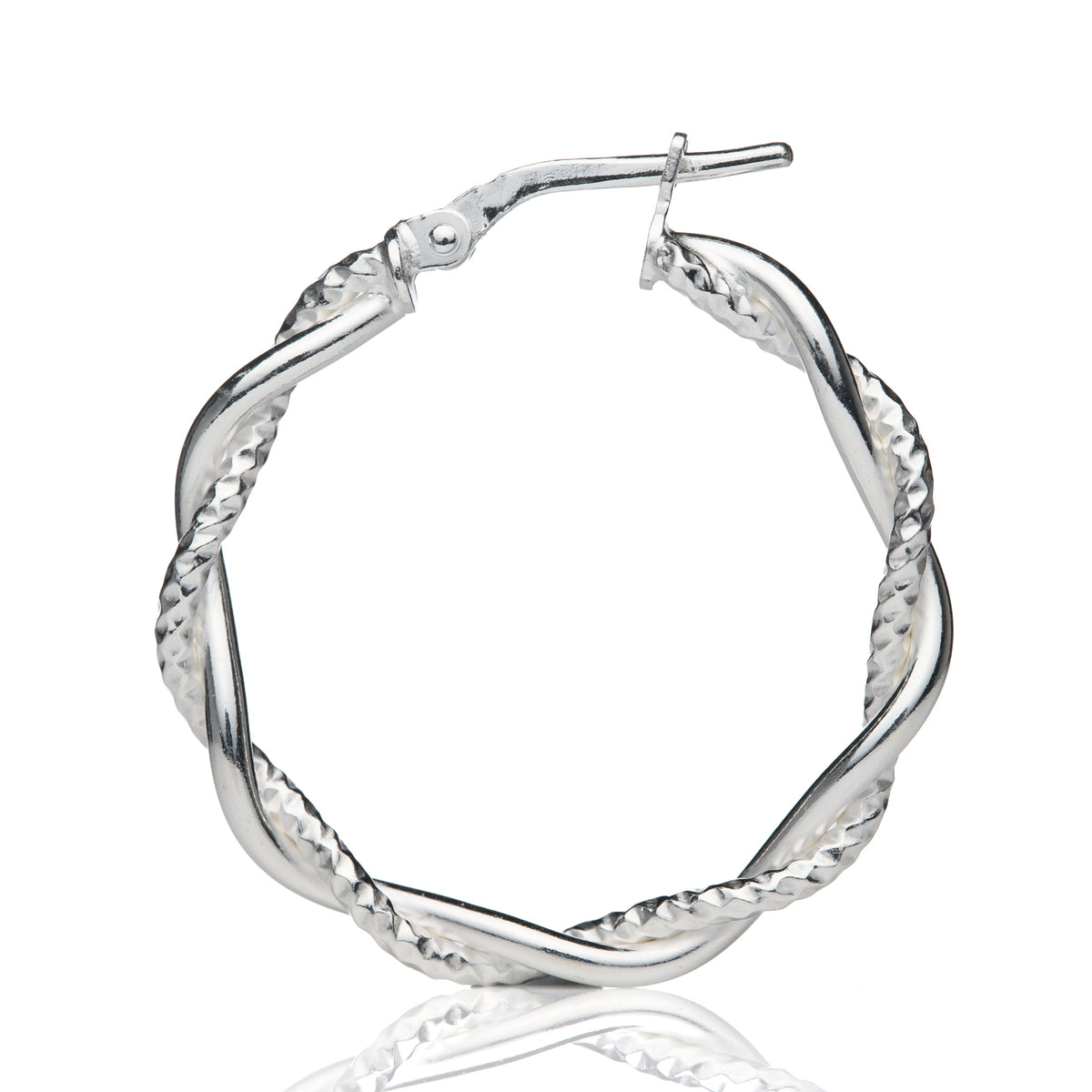 Silver Diamond Cut and Plain Twisted 27mm Double Hoop Earrings
