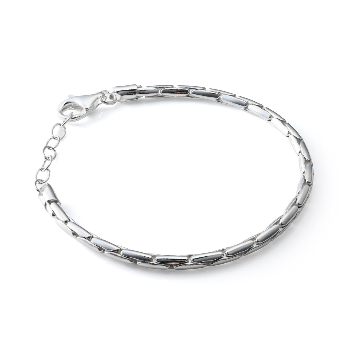 Sterling Silver 3.2mm Snake Style Bracelet with Adjustable 7-7.75" Extension Chain