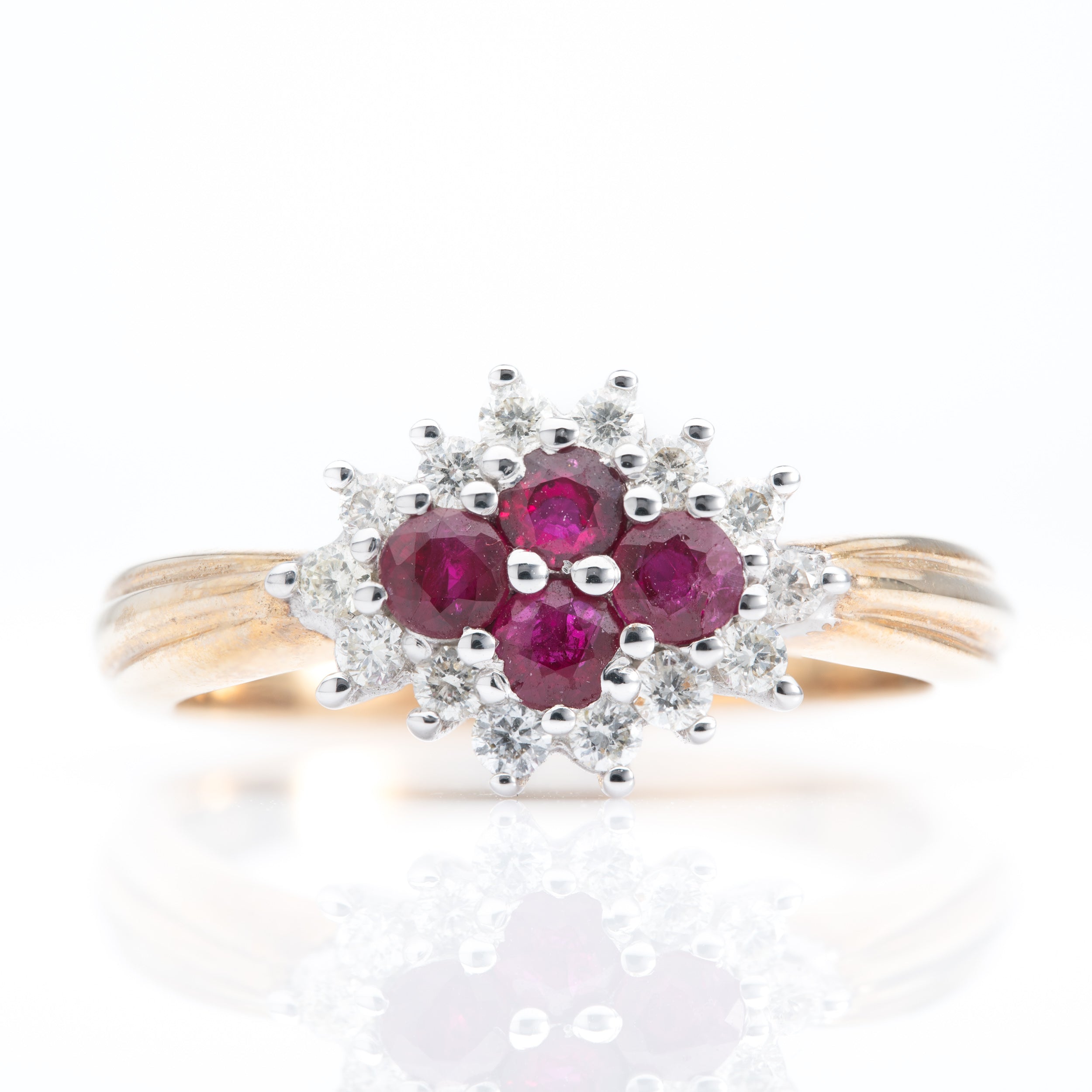 9ct Gold Ruby & Diamond Cluster Ring