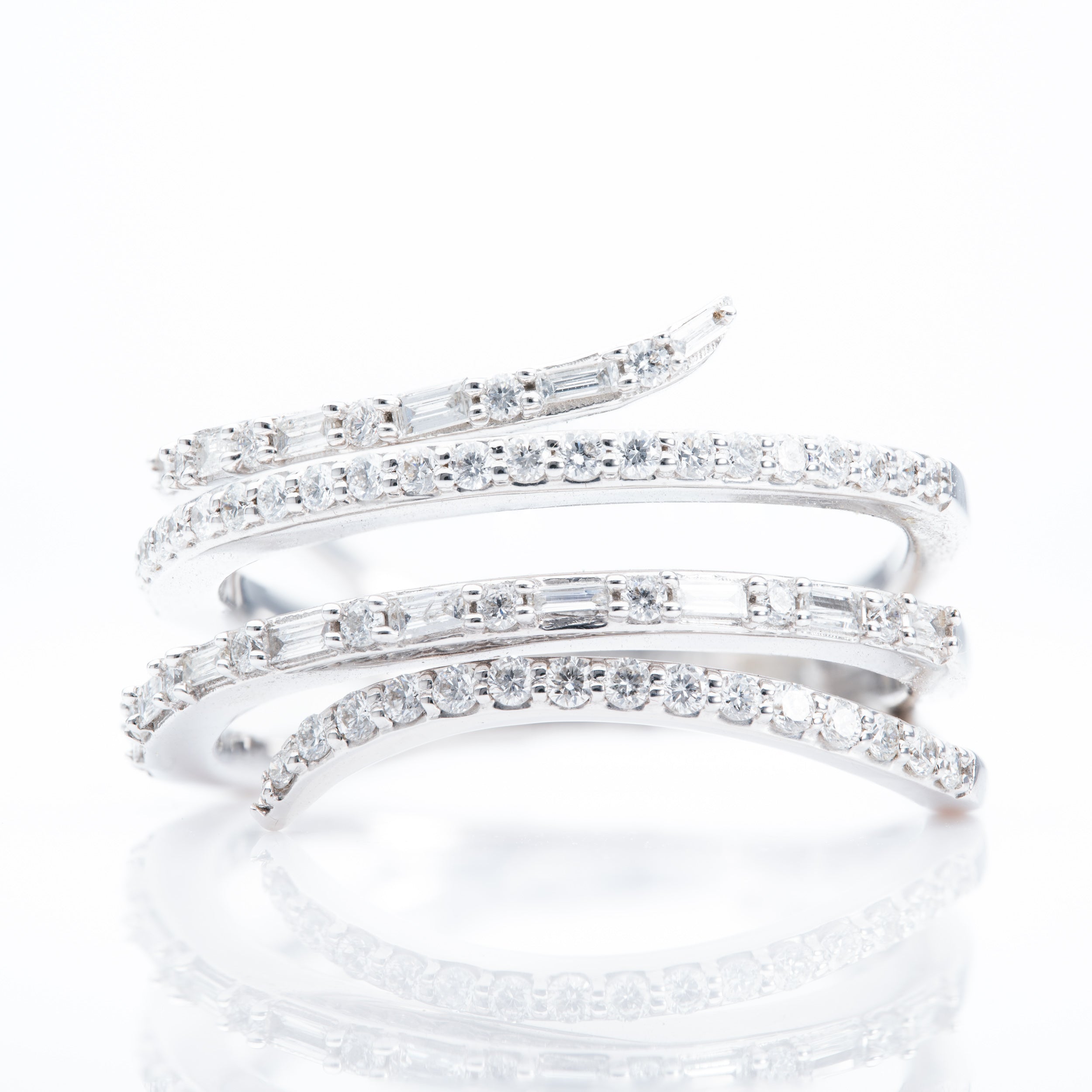 9ct White Gold Diamond 4 Row Wrap Around Ring