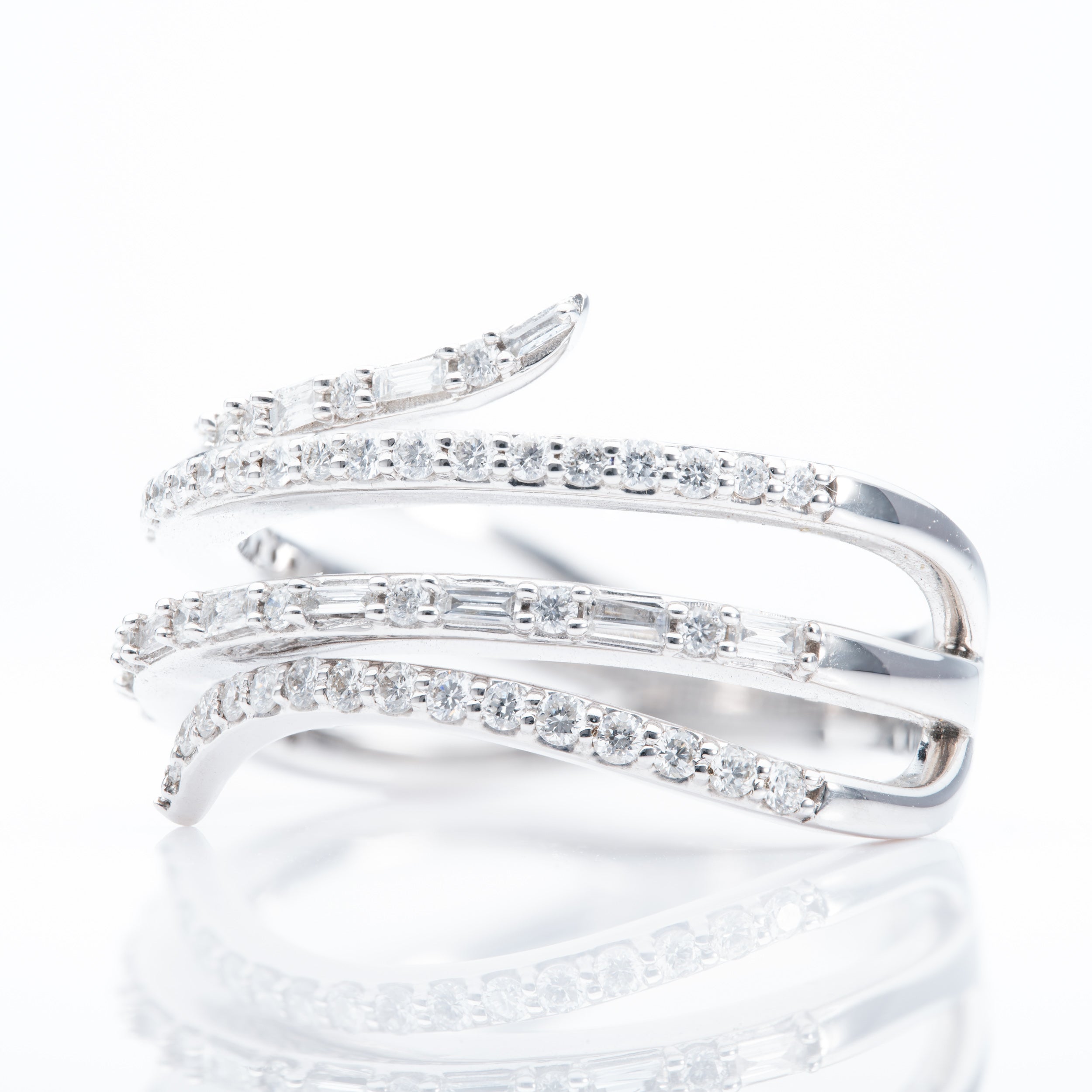 9ct White Gold Diamond 4 Row Wrap Around Ring