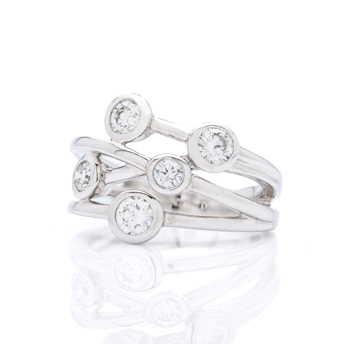 18ct White Gold Brilliant Cut Bezel Set Diamond Bubble Ring (0.77ct)