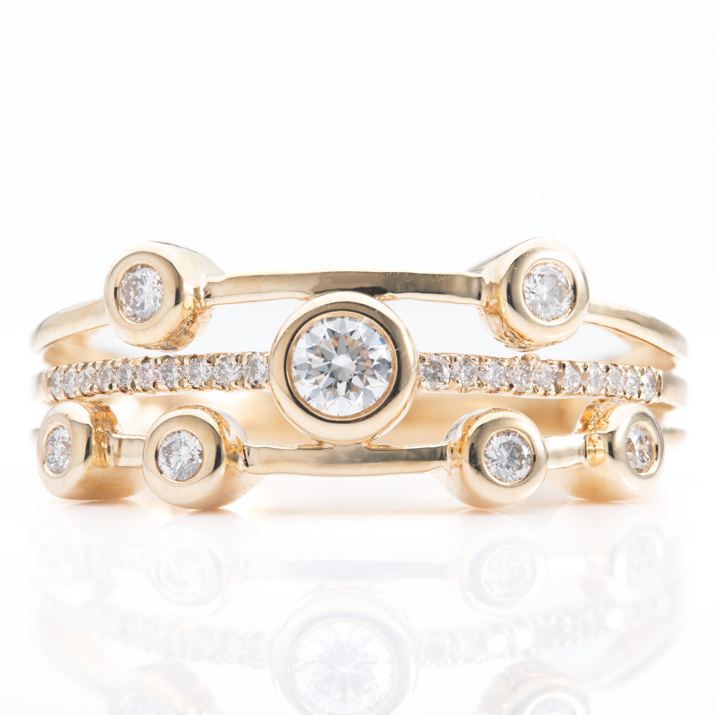 9ct Yellow Gold Diamond Set Bubble Ring