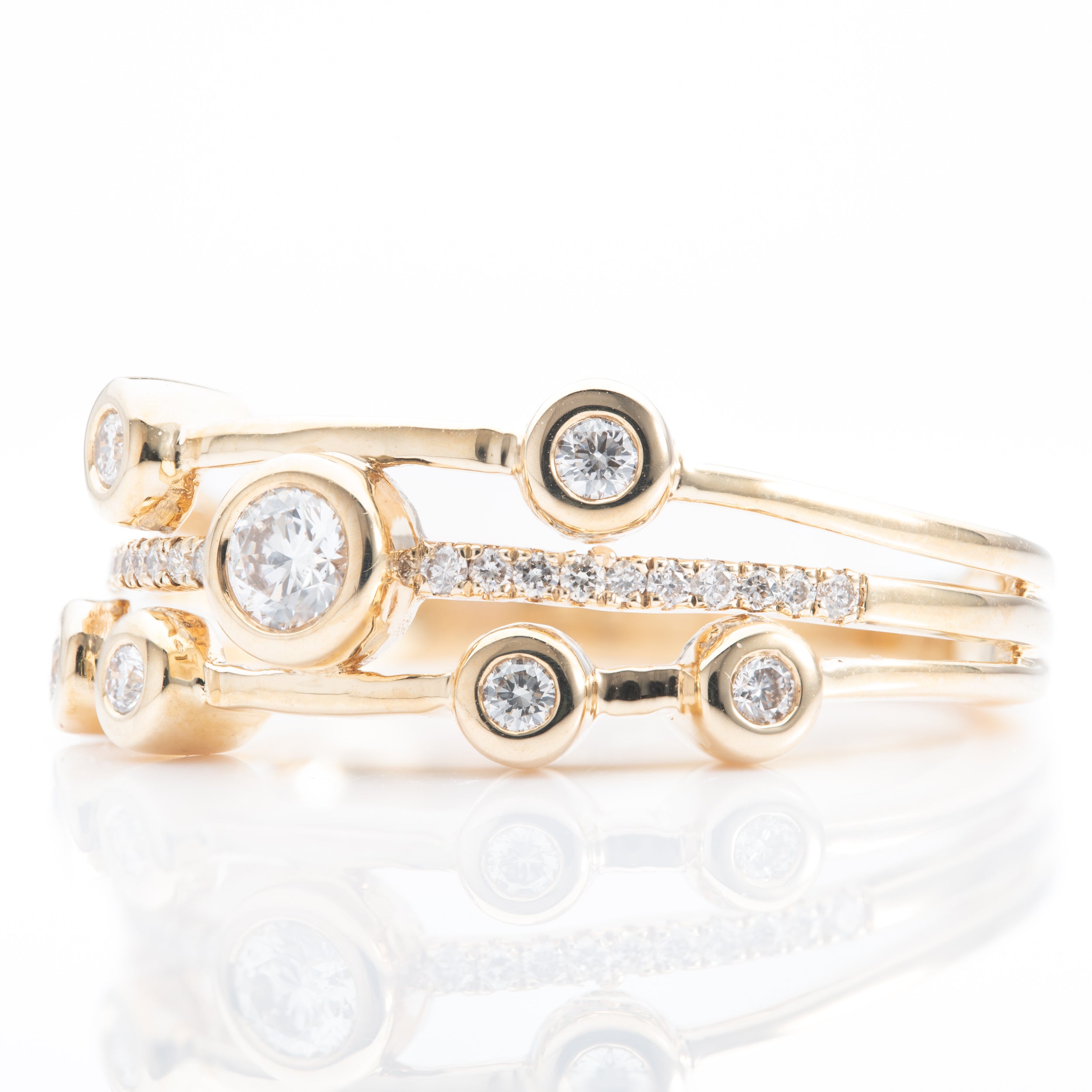 9ct Yellow Gold Diamond Set Bubble Ring