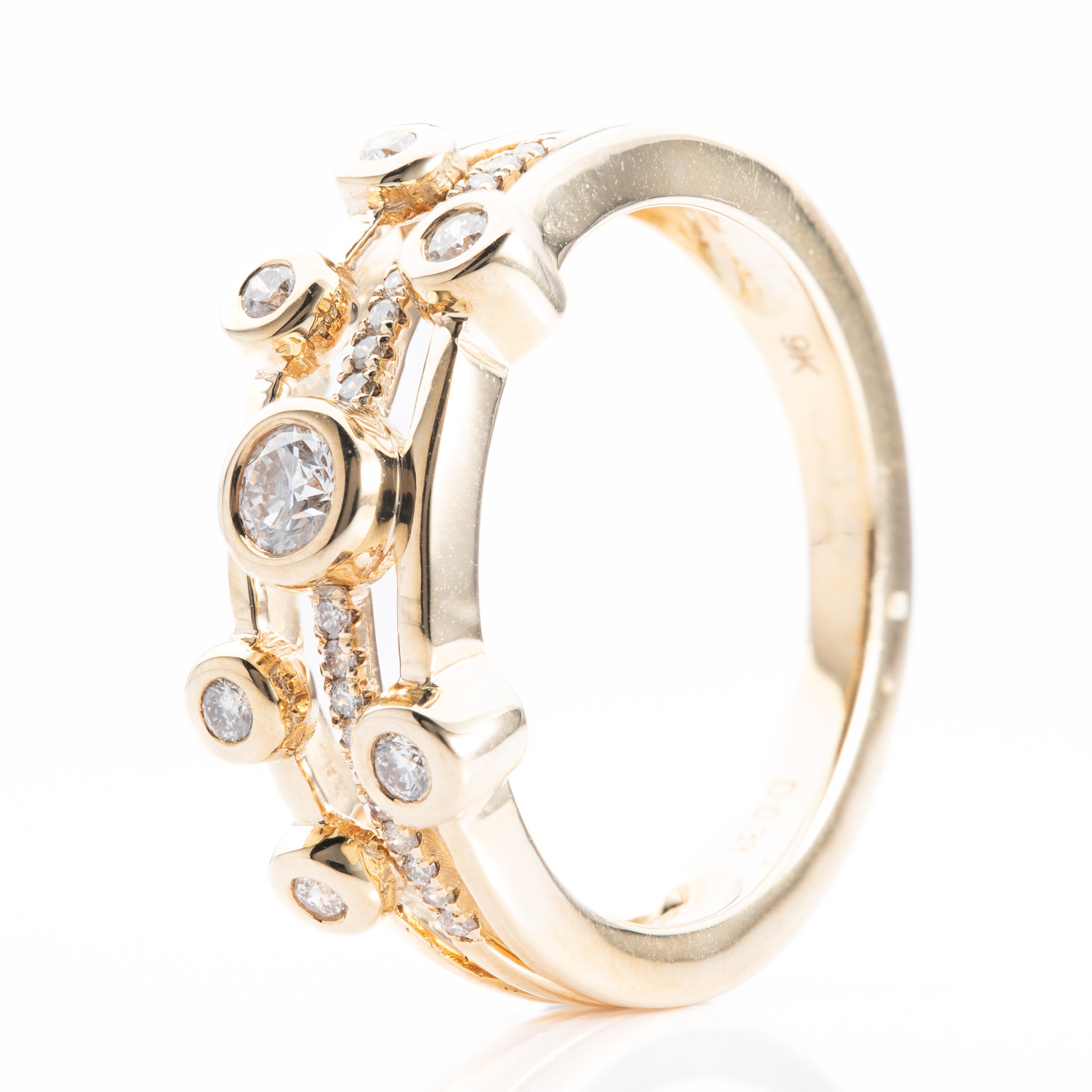 9ct Yellow Gold Diamond Set Bubble Ring