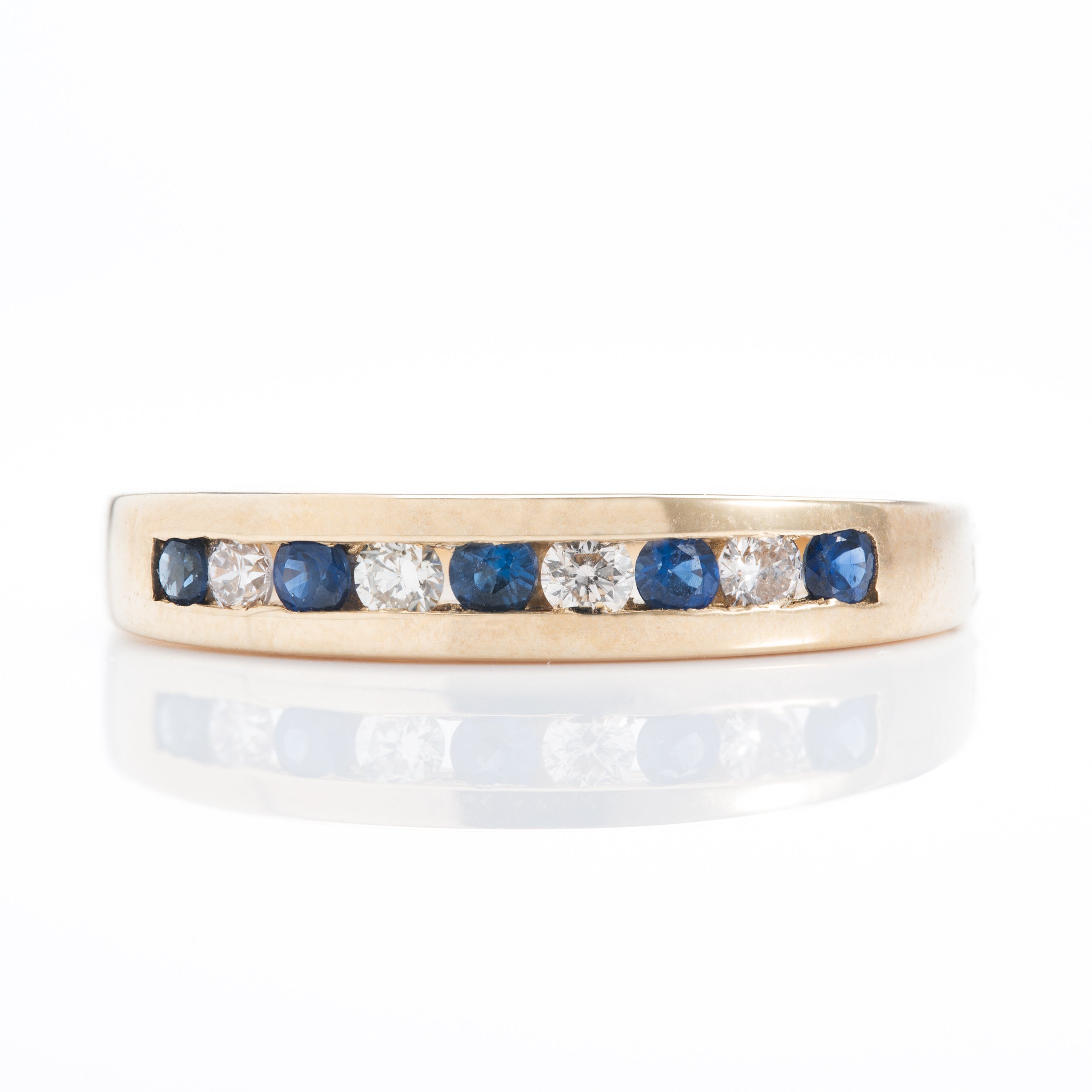 9ct Yellow gold Sapphire & Diamond Channel Set Eternity Ring