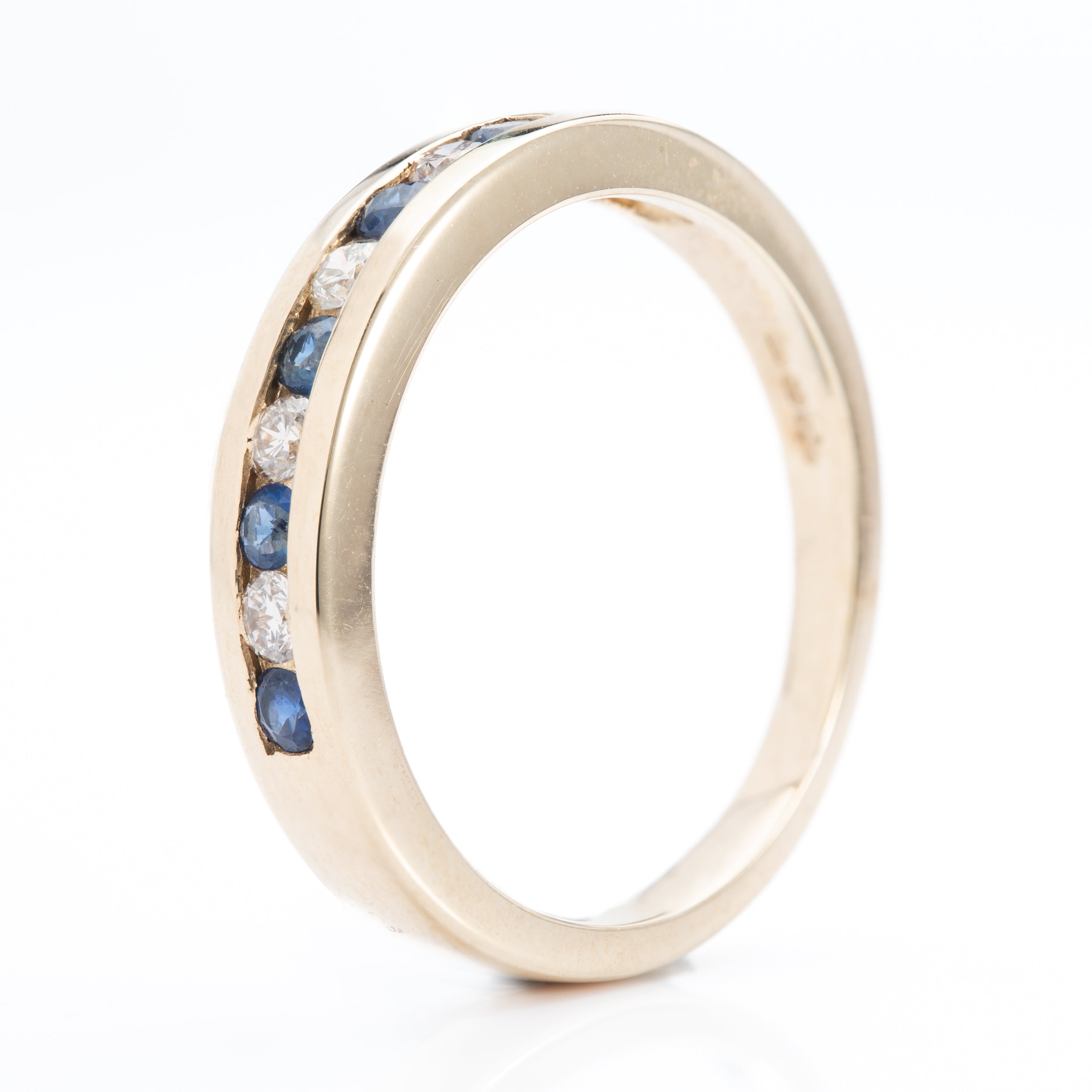 9ct Yellow gold Sapphire & Diamond Channel Set Eternity Ring