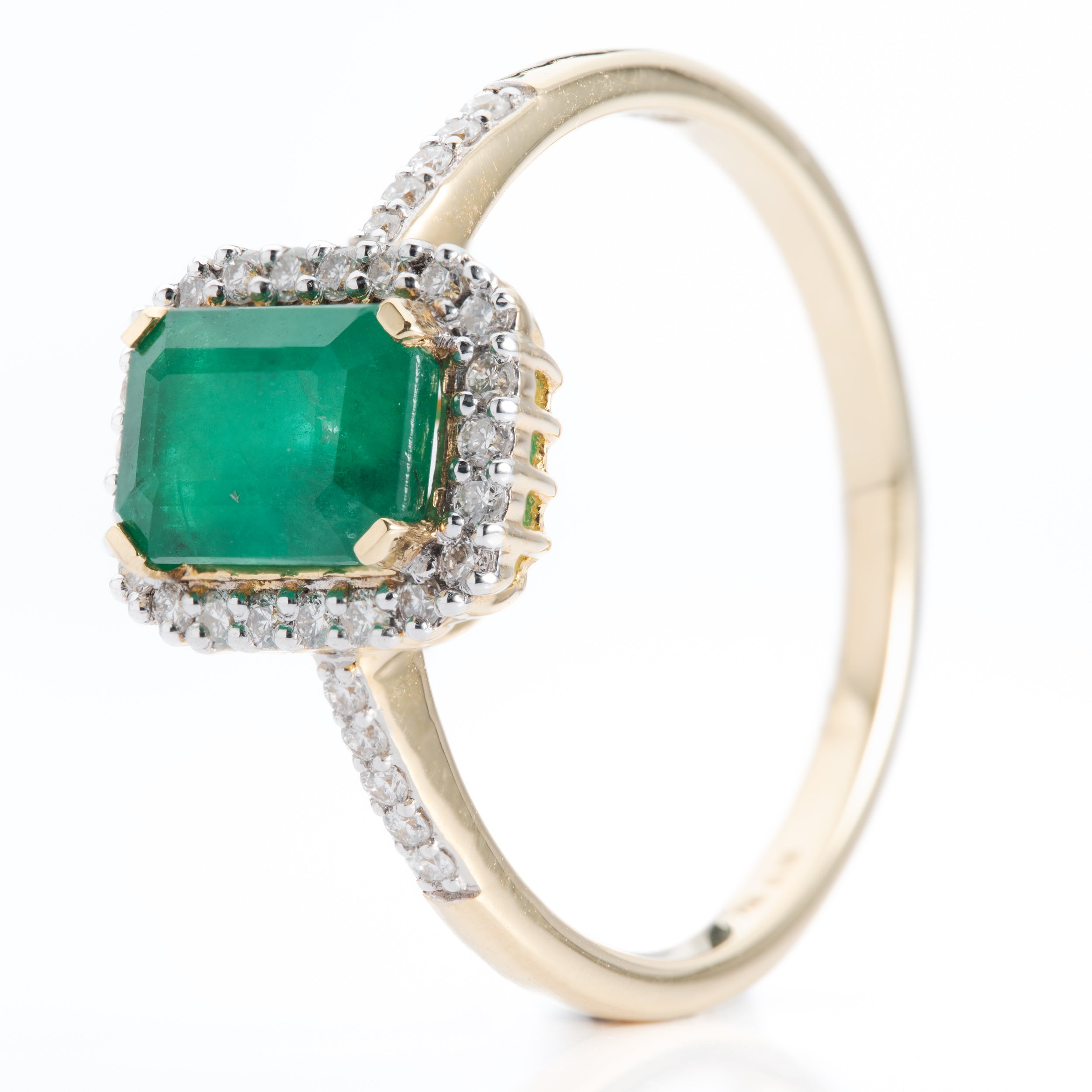 18ct Yellow Gold Emerald Cut Emerald and Brilliant Cut Diamond Ring Add New Product‍
