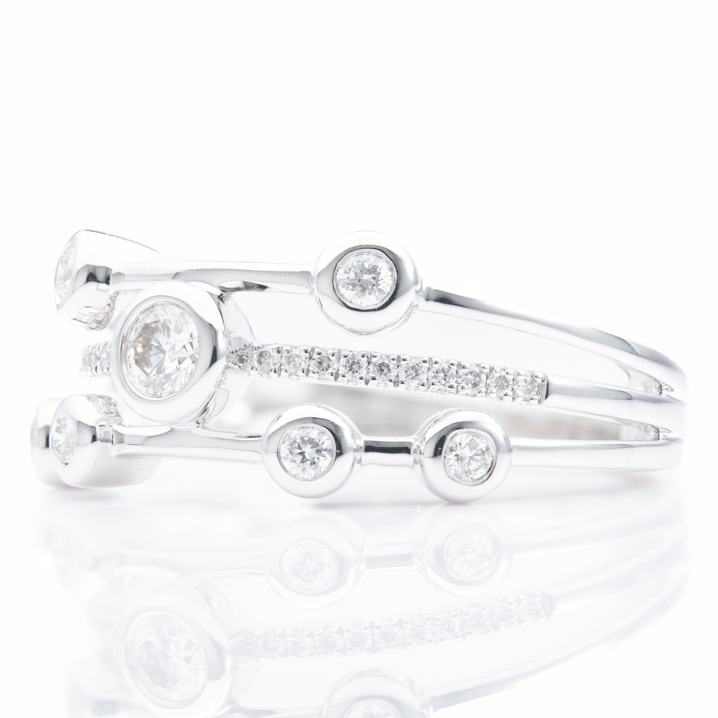 9ct White Gold Diamond Set Bubble Ring