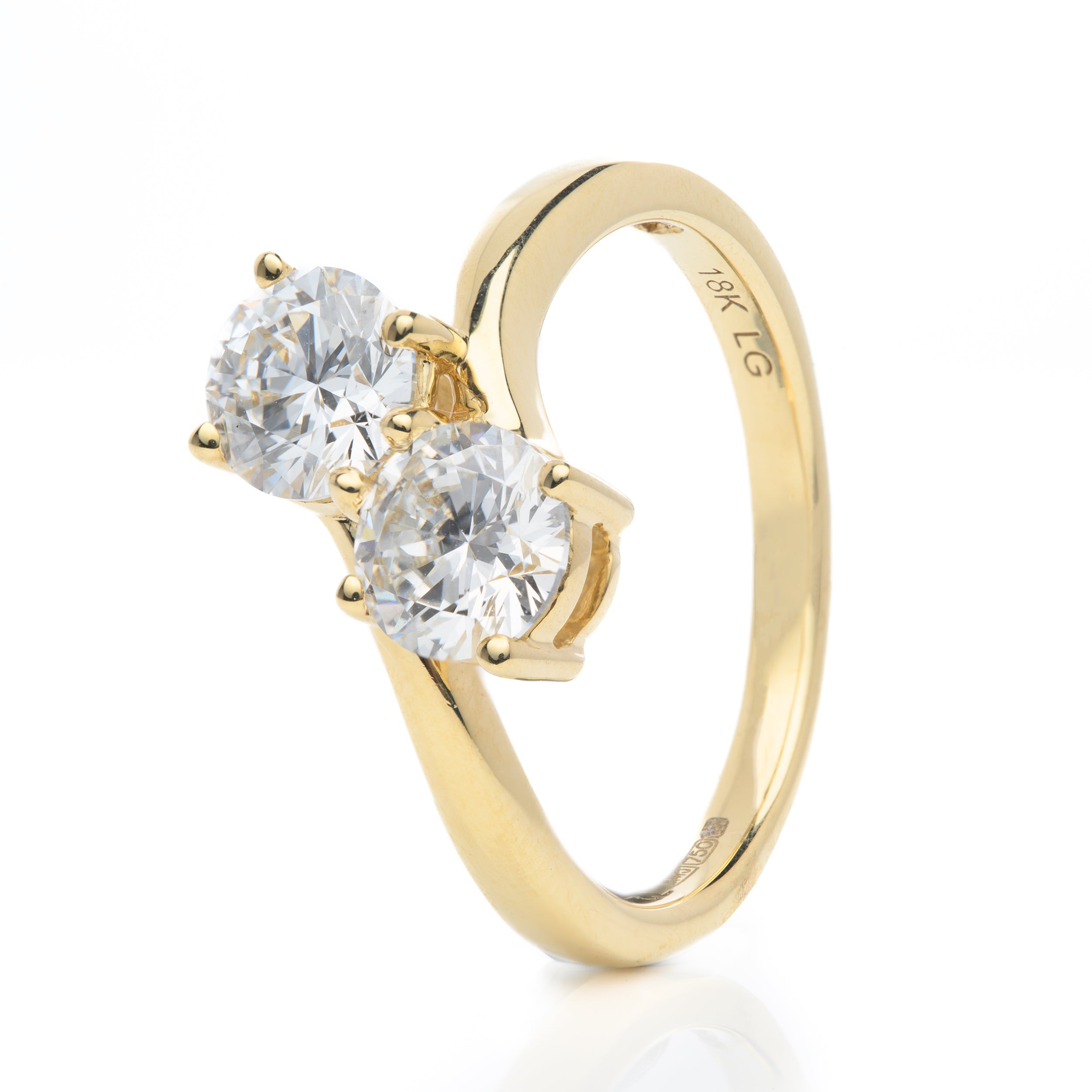 18ct Yellow Gold Lab Grown Brilliant Cut Diamond Two Stone Ring