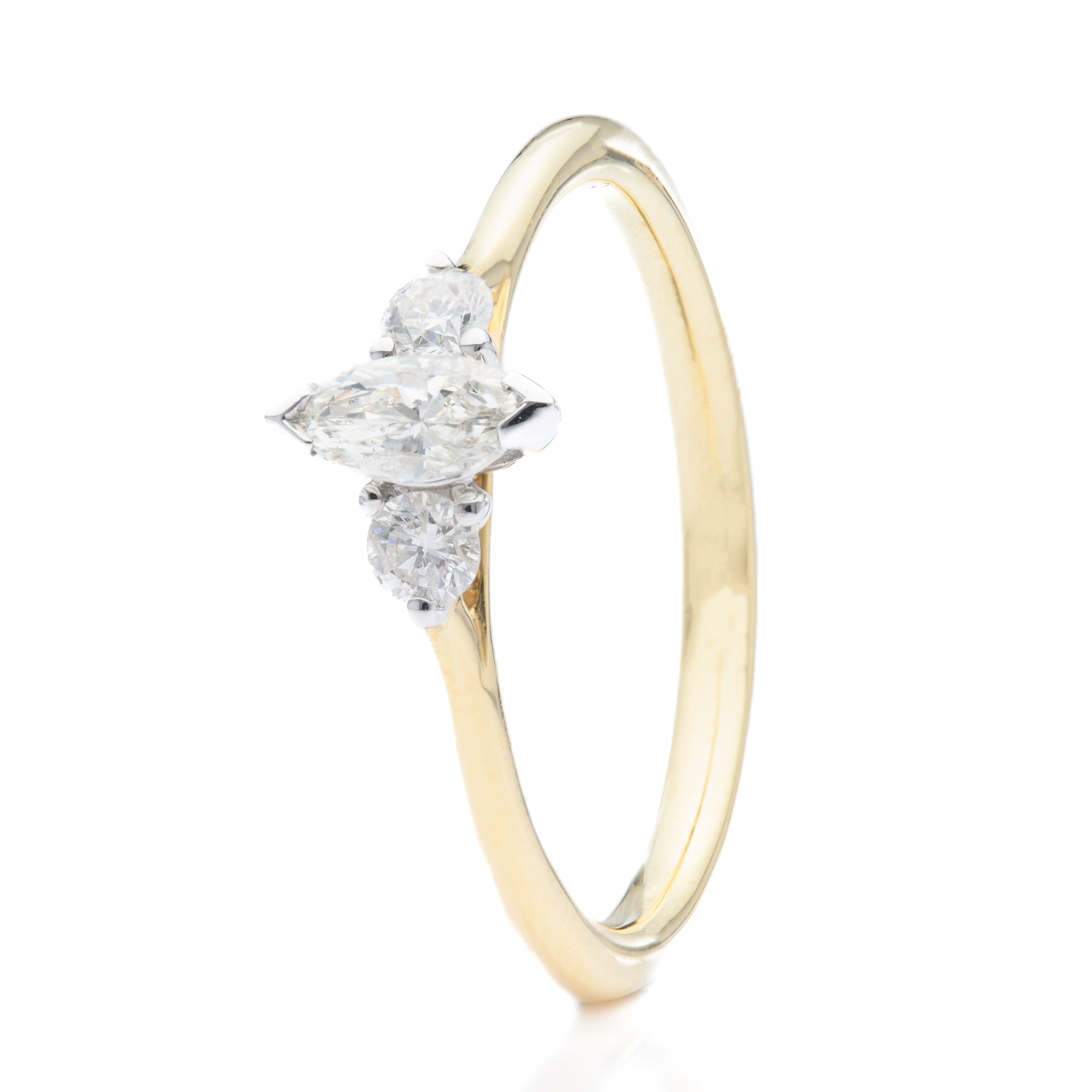 18ct Yellow Gold Marquise and Brilliant Cut Lab Grown Diamond Trilogy Ring