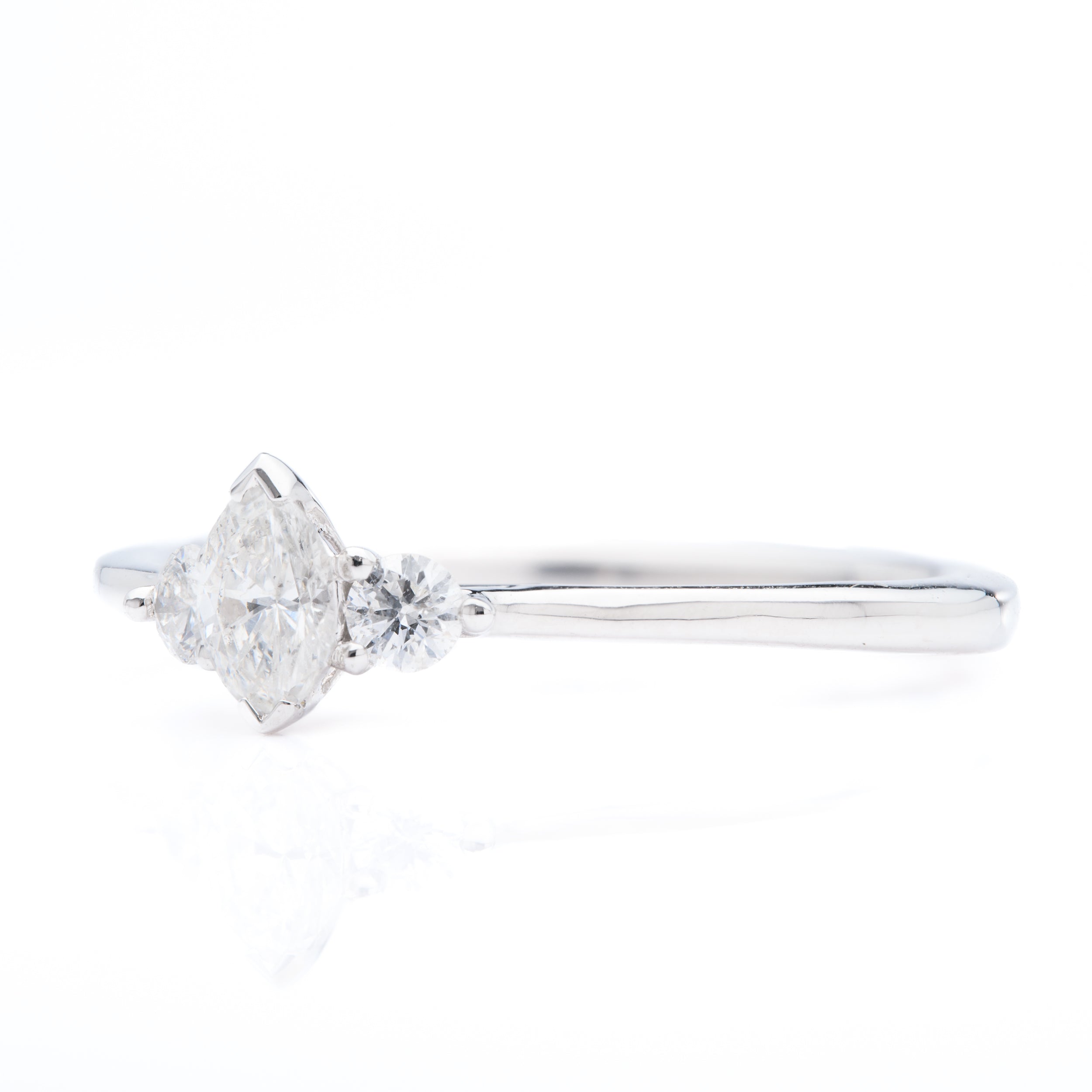 Platinum Marquise and Brilliant Cut Lab Grown Diamond Trilogy Ring