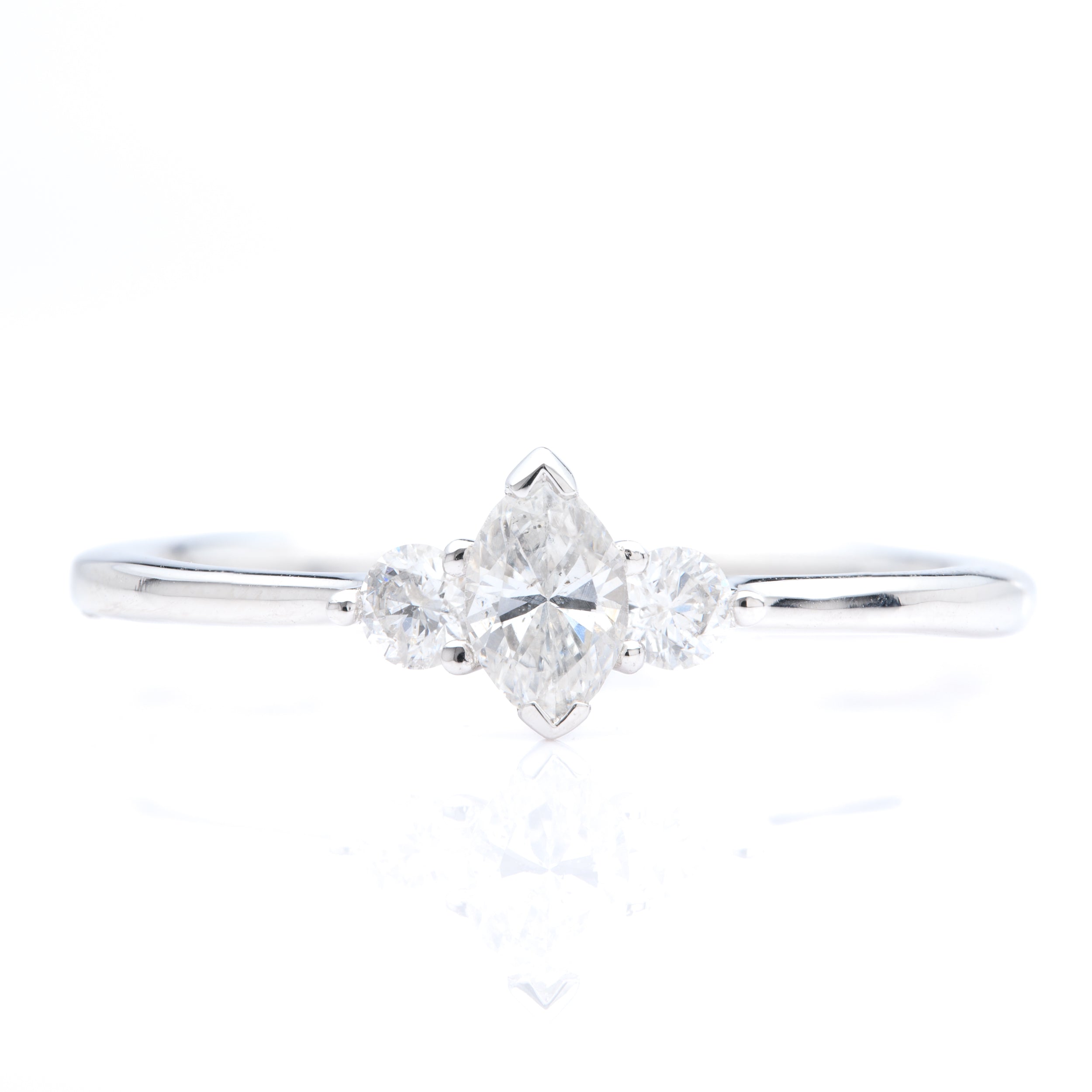Platinum Marquise and Brilliant Cut Lab Grown Diamond Trilogy Ring