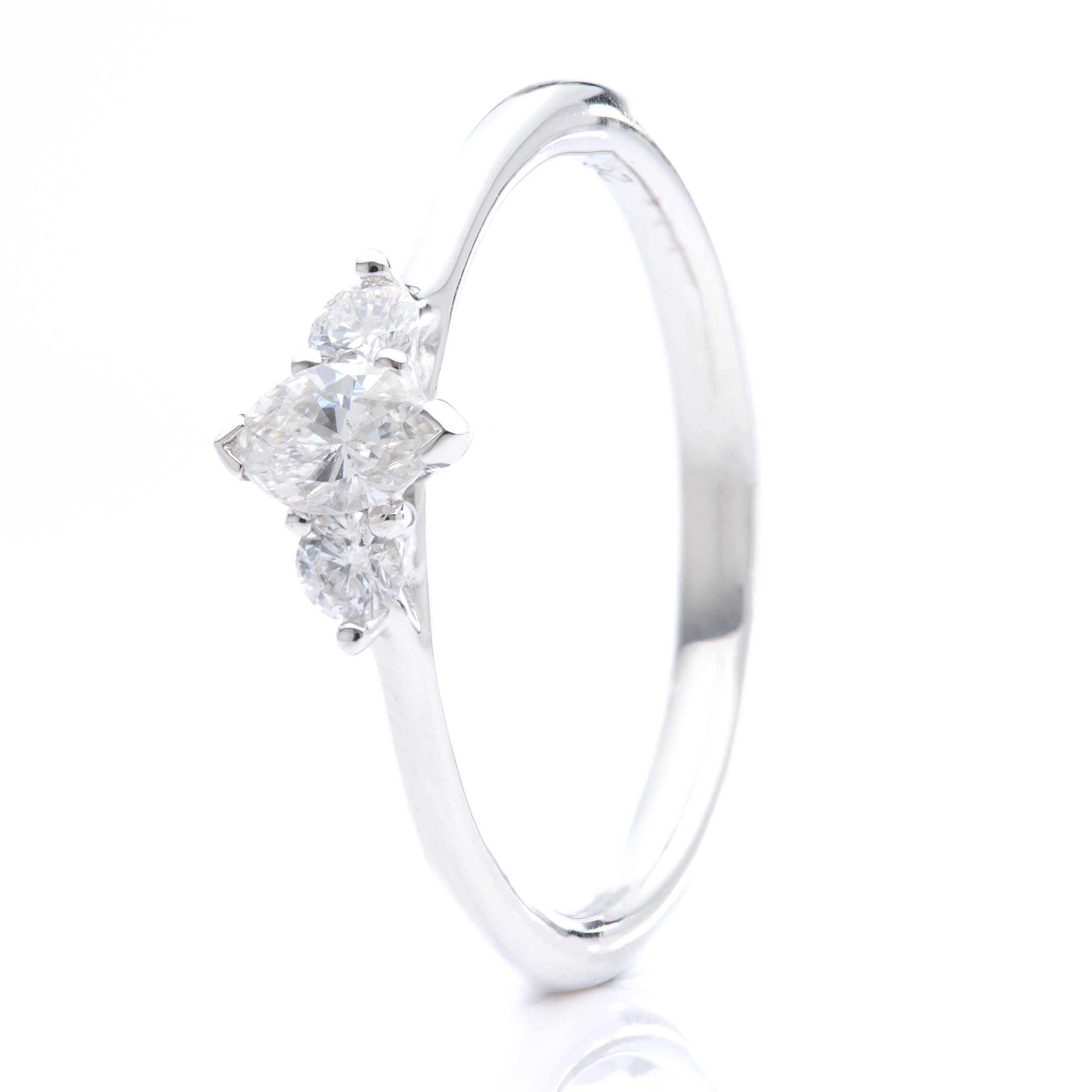 Platinum Marquise and Brilliant Cut Lab Grown Diamond Trilogy Ring