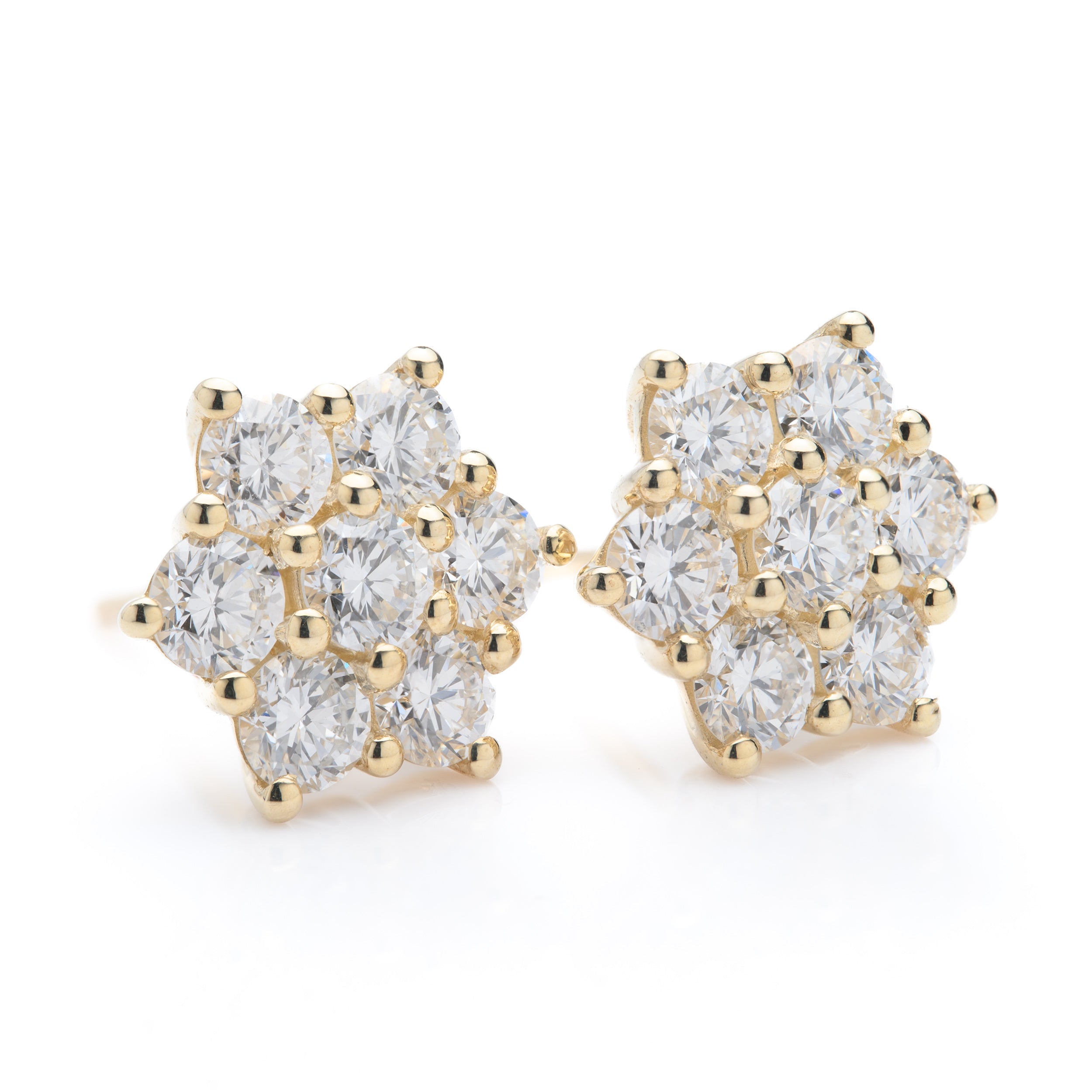 9ct Yellow Gold Lab Grown Diamond Daisy Cluster Stud Earrings