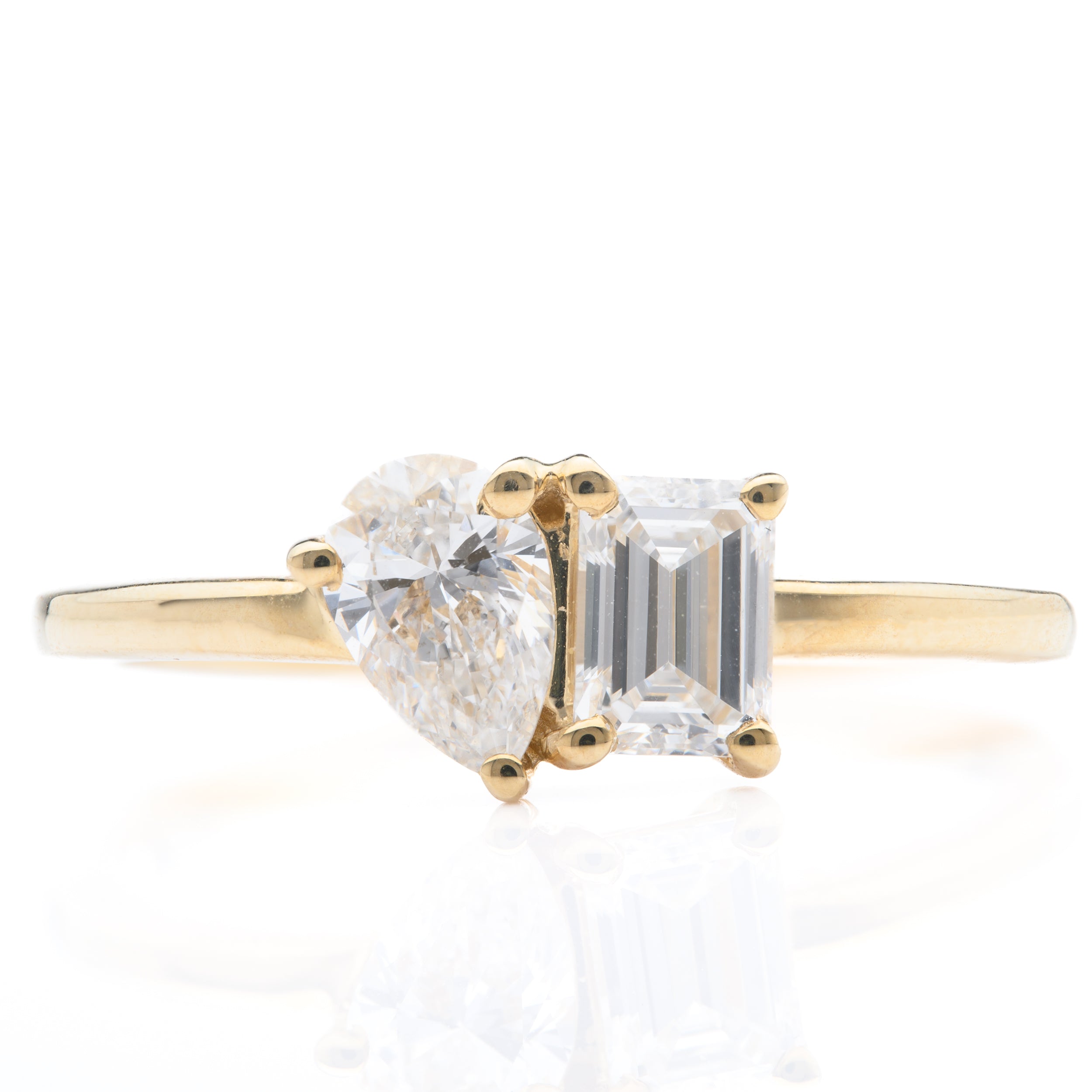 9ct Yellow Gold Emerald Cut and Pear Cut Lab Grown Diamond Ring