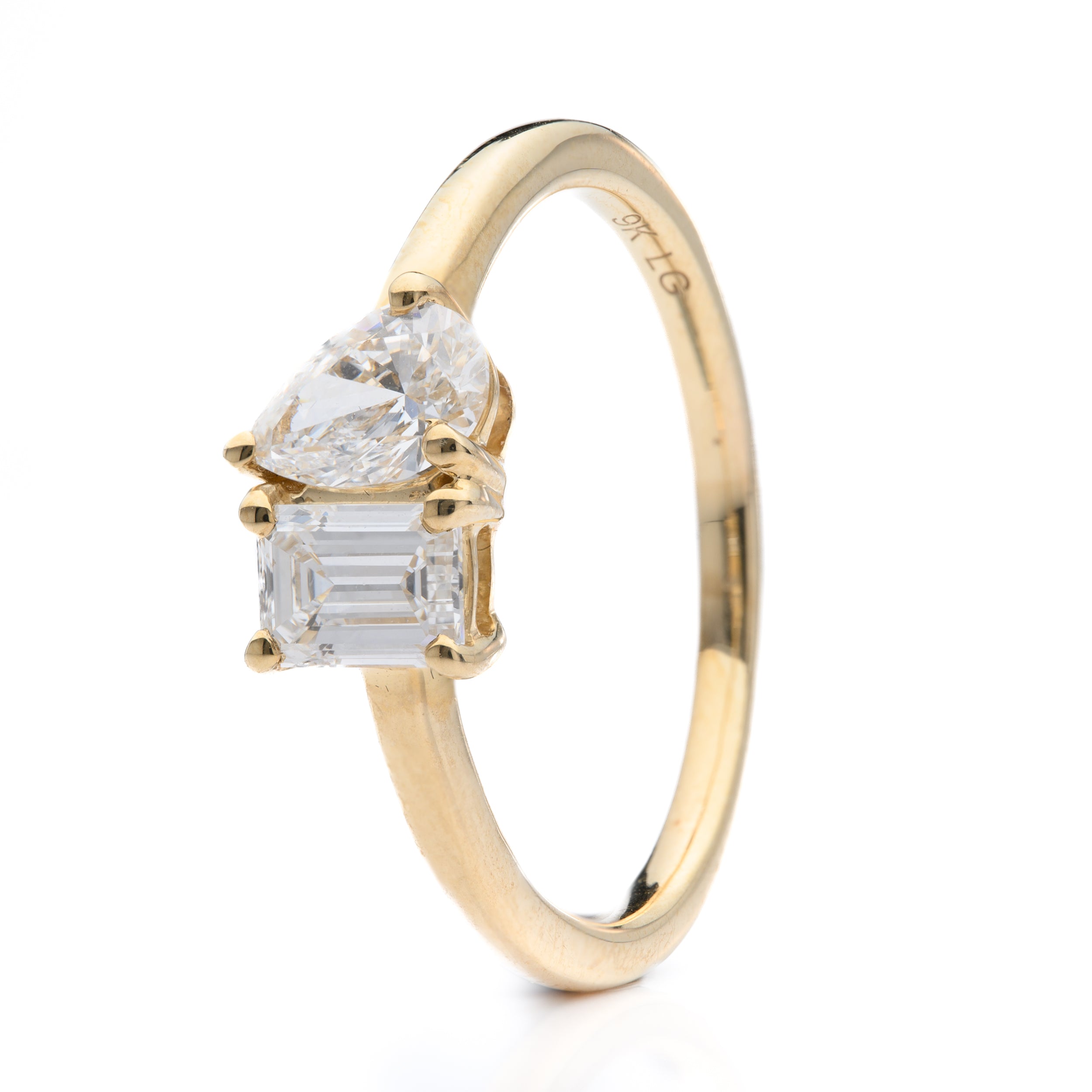 9ct Yellow Gold Emerald Cut and Pear Cut Lab Grown Diamond Ring