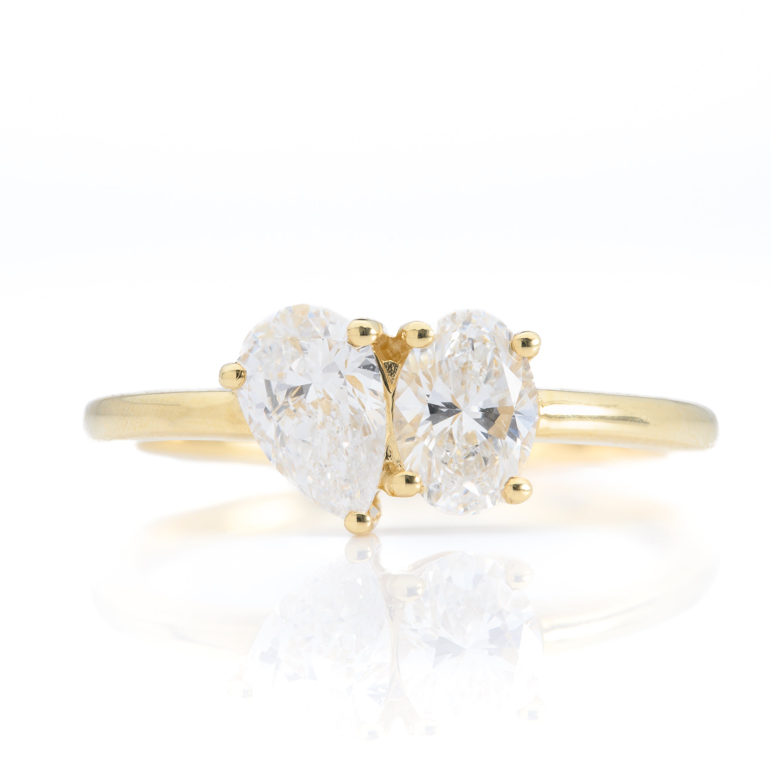 18ct Yellow Gold Oval and Pear Cut Lab Grown Diamond Toi et Moi Ring
