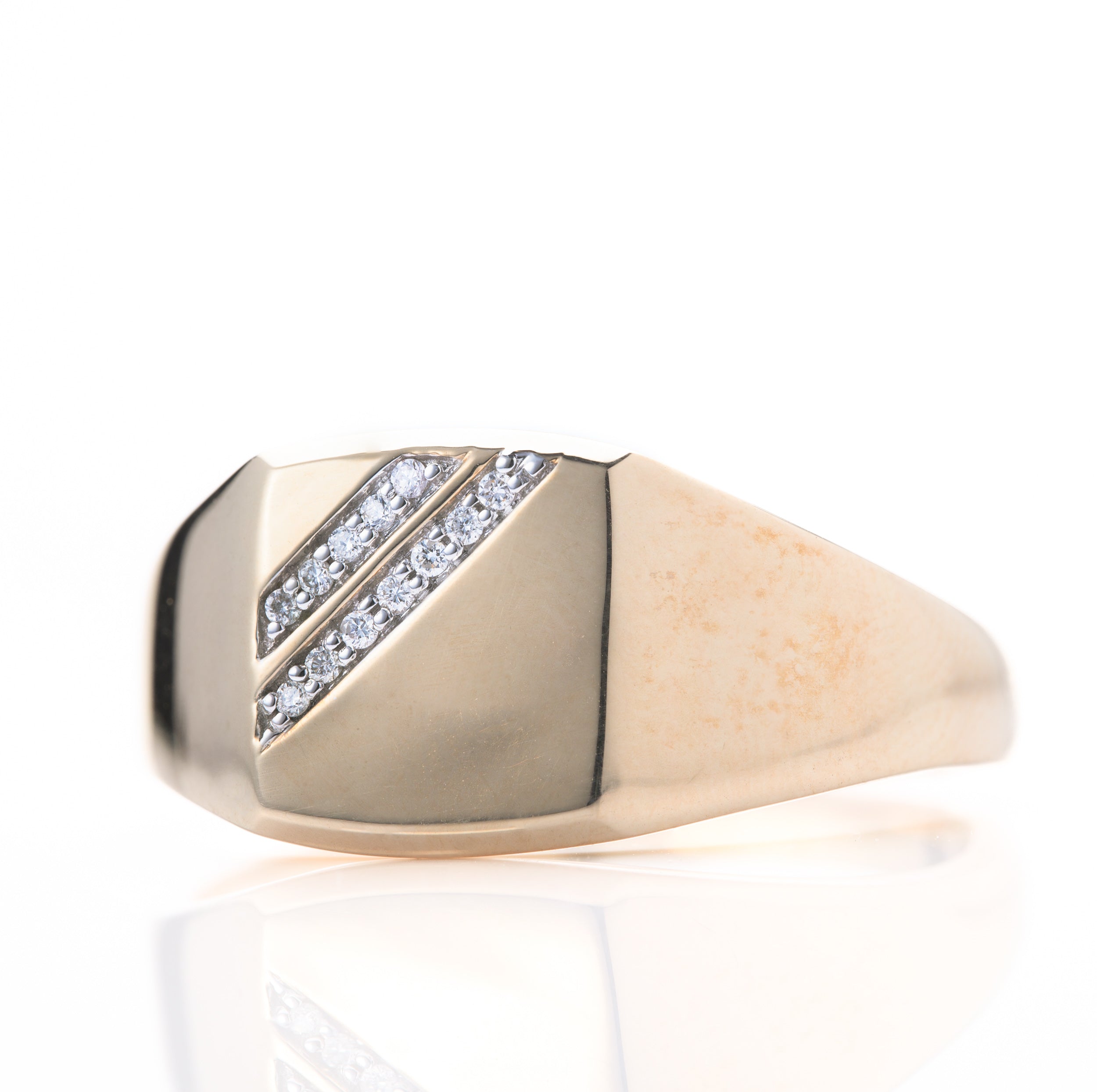 9ct Yellow Gold Signet Ring with Diamond Encrusted 11x10mm head