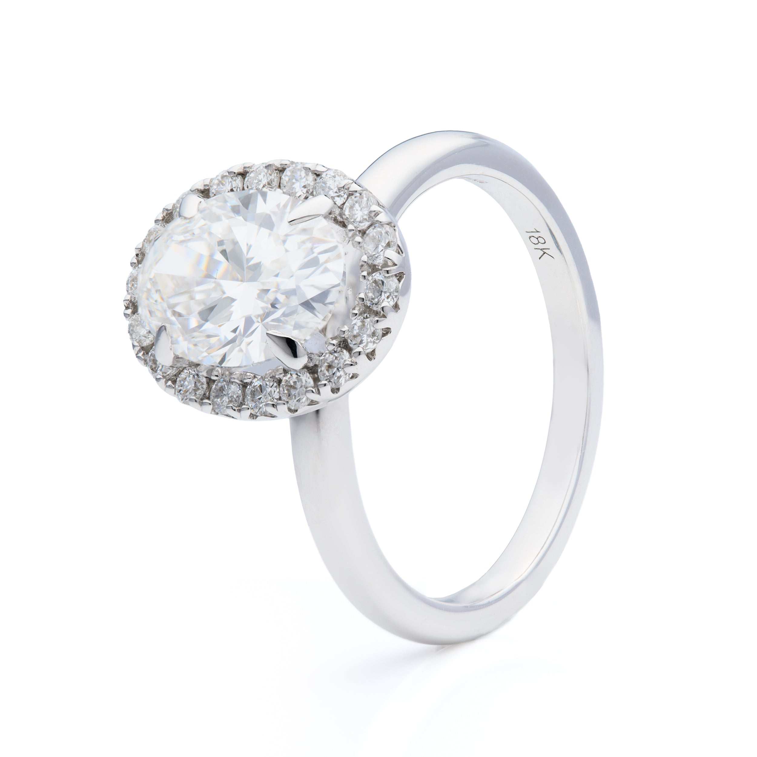 18ct White Gold Oval Cut Lab Grown Diamond and Brilliant Cut Lab Grown Diamond Halo Cluster Ring