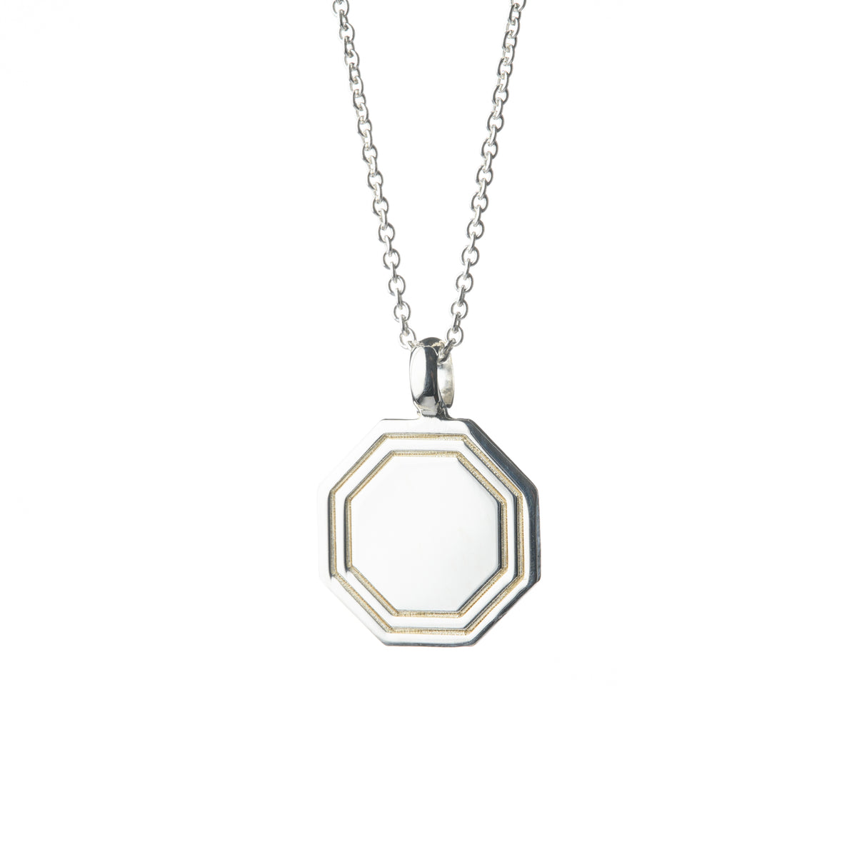Silver Octagon Pendant with 16-18" Silver Trace Chain