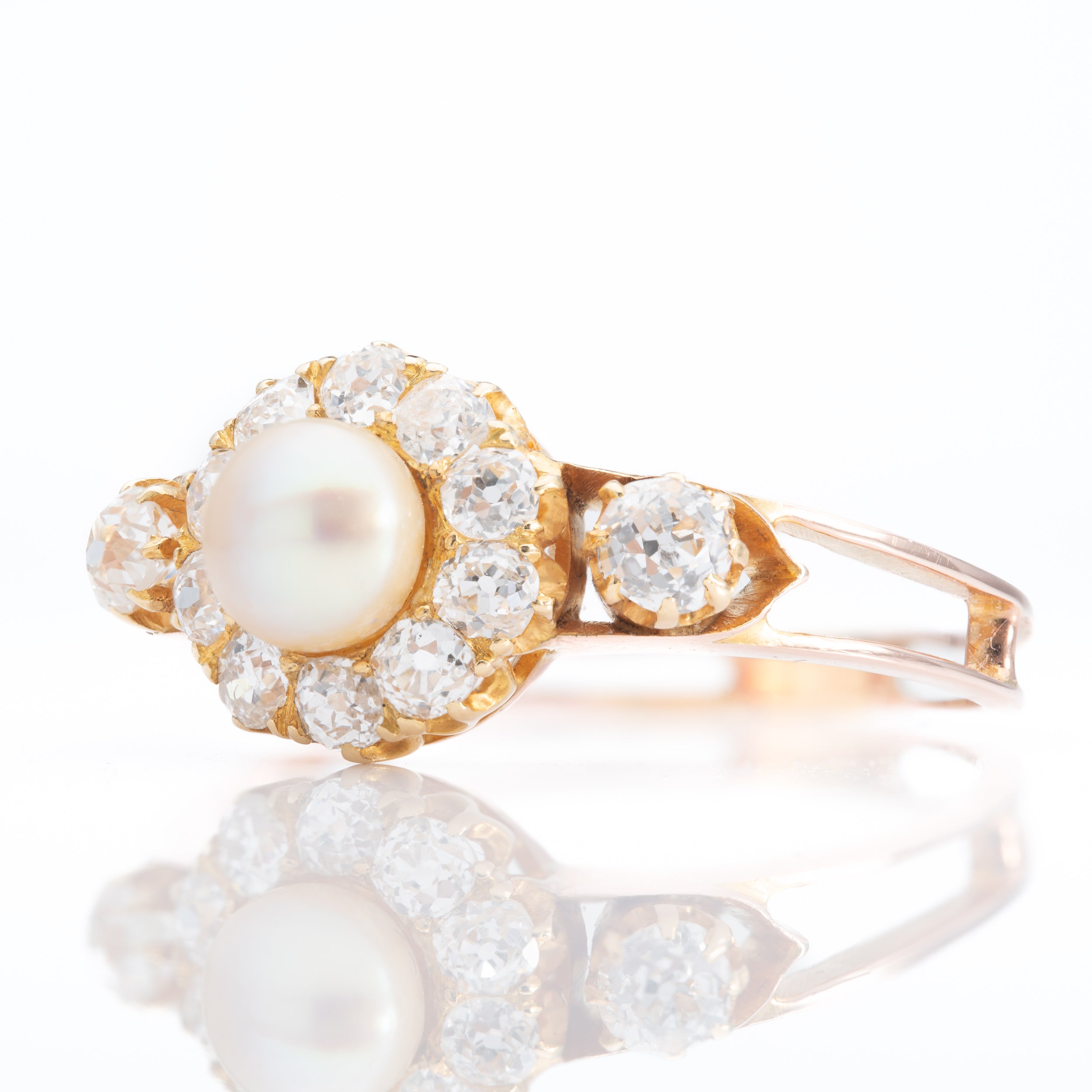 Antique 18ct Rose & Yellow Gold Natural Pearl and Diamond Ring