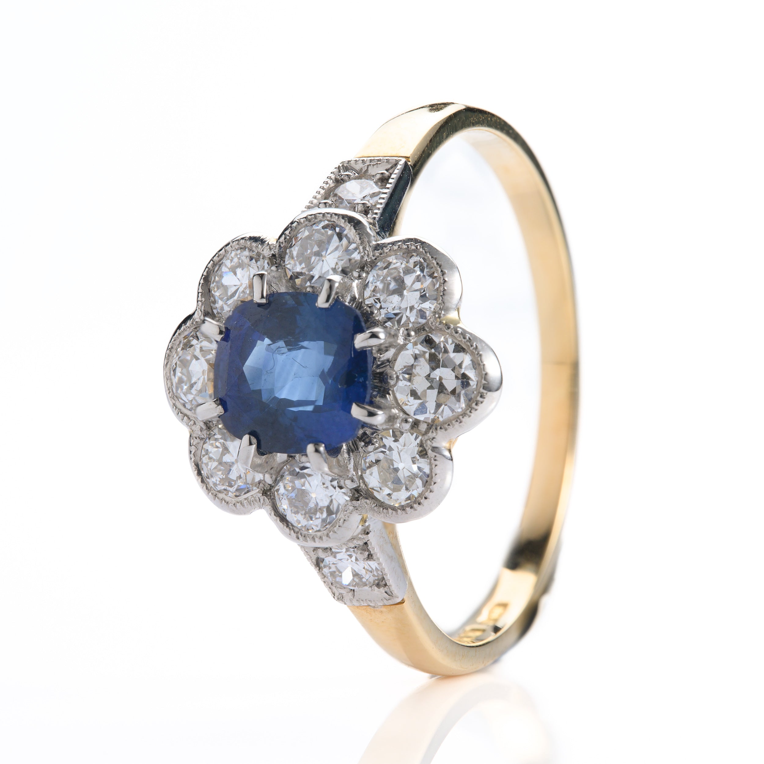 Pre-Owned 18ct Yellow Gold & Platinum Round Cut Sapphire & Diamond Cluster Ring