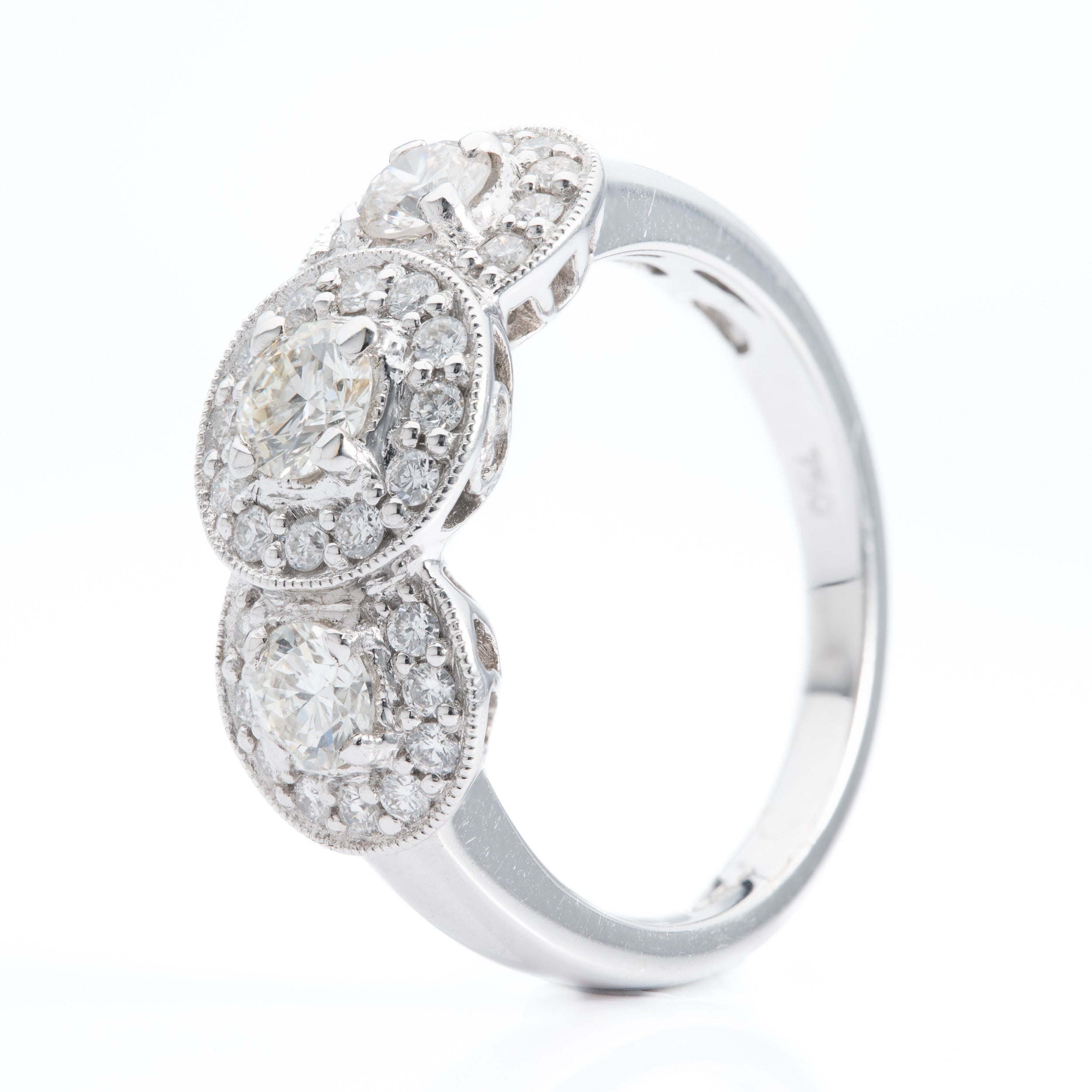 18ct White Gold Diamond Triple Cluster Ring